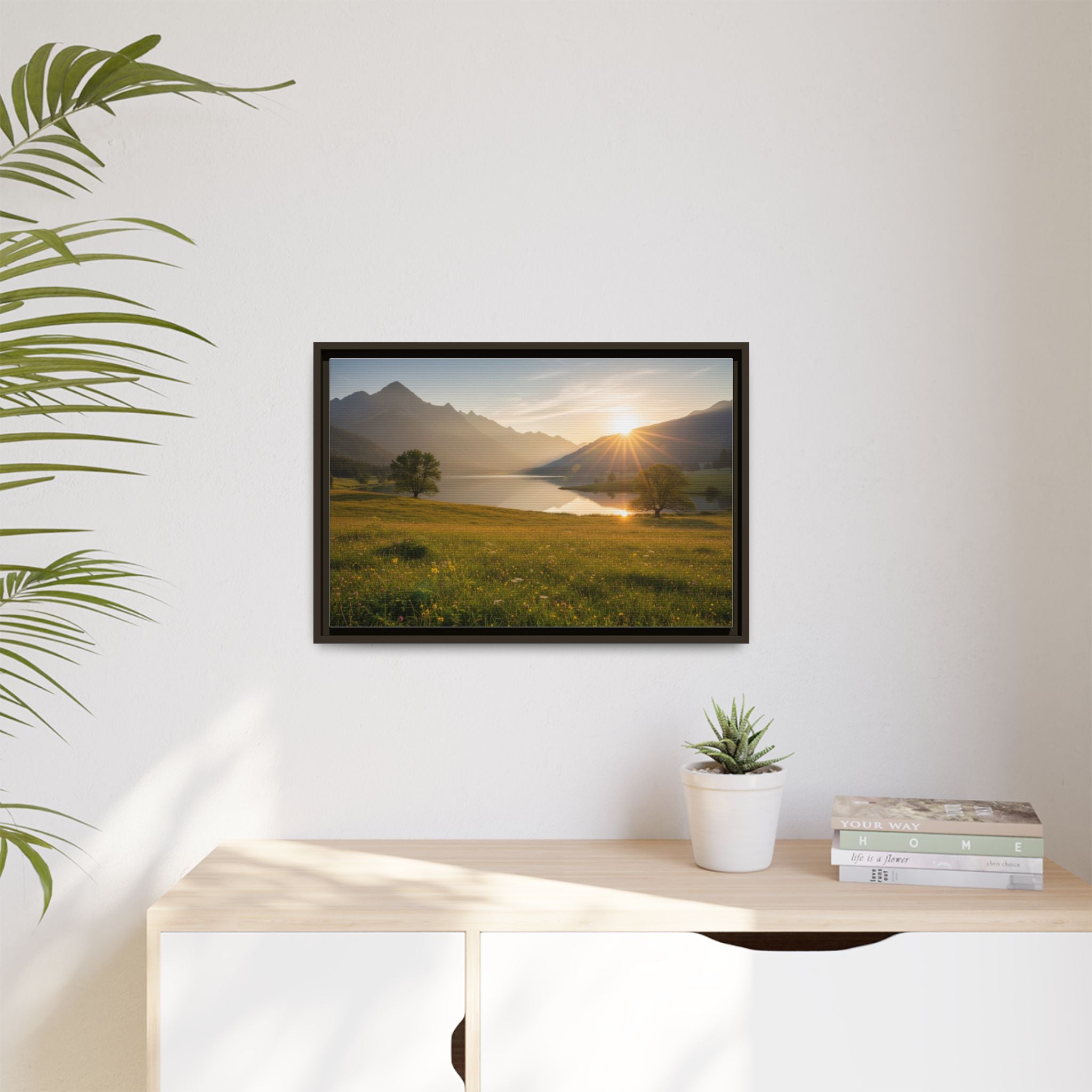 Sunrise Mountain Lake Matte Canvas — Framed Landscape Wall Art
