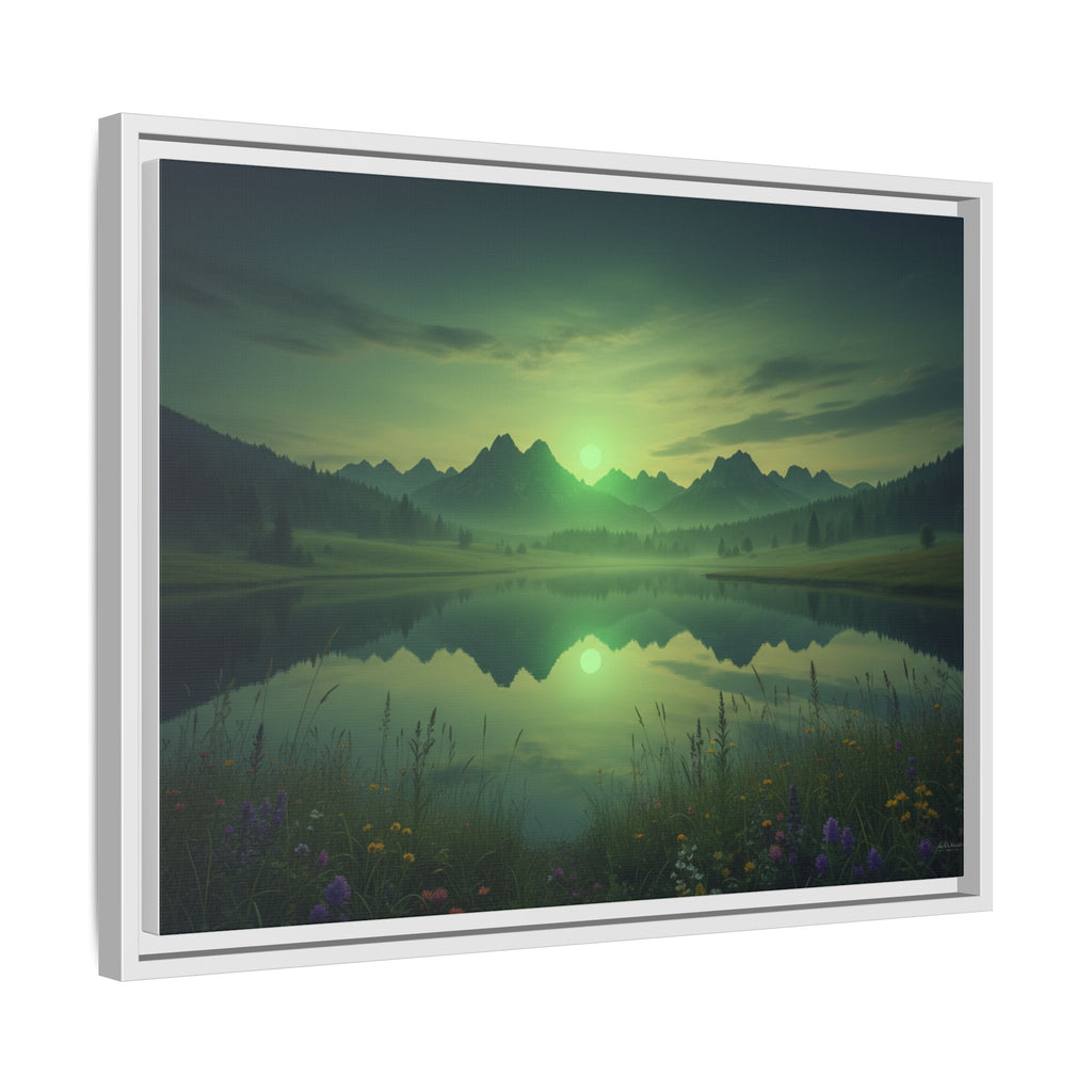 Framed Matte Canvas Print — Serene Green Mountain Lake Landscape