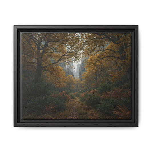 Autumn Forest Path Matte Canvas Print — Framed Wall Art