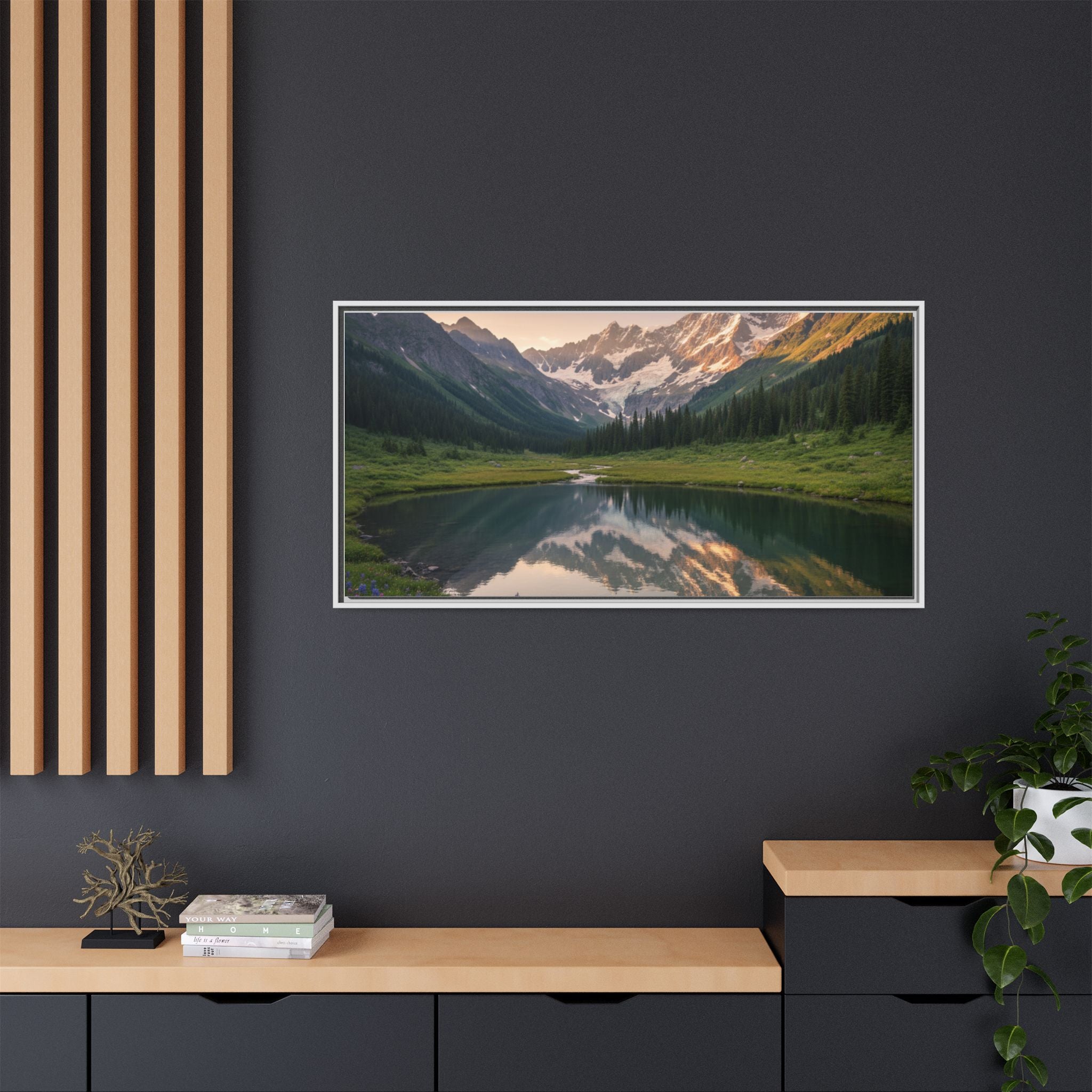 Matte Framed Canvas - Mountain Lake Landscape Wall Art