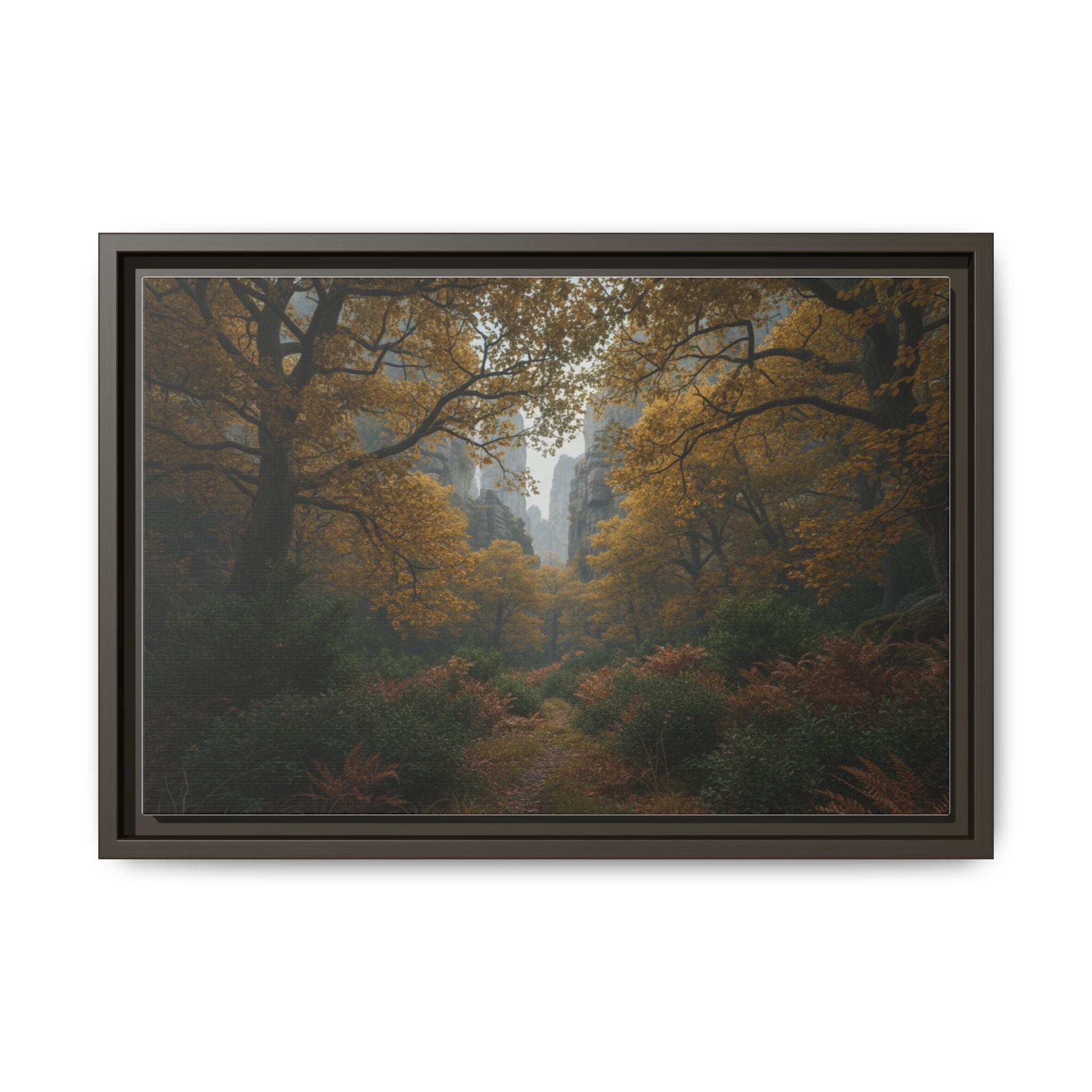 Autumn Forest Path Matte Canvas Print — Framed Wall Art