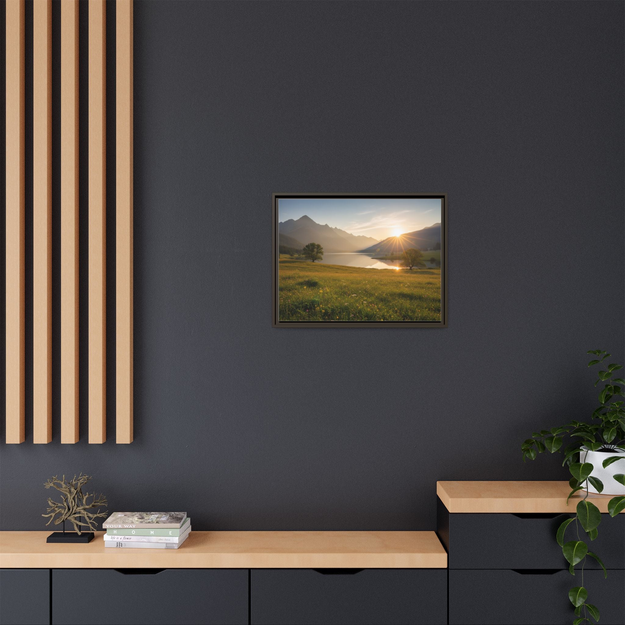 Sunrise Mountain Lake Matte Canvas — Framed Landscape Wall Art