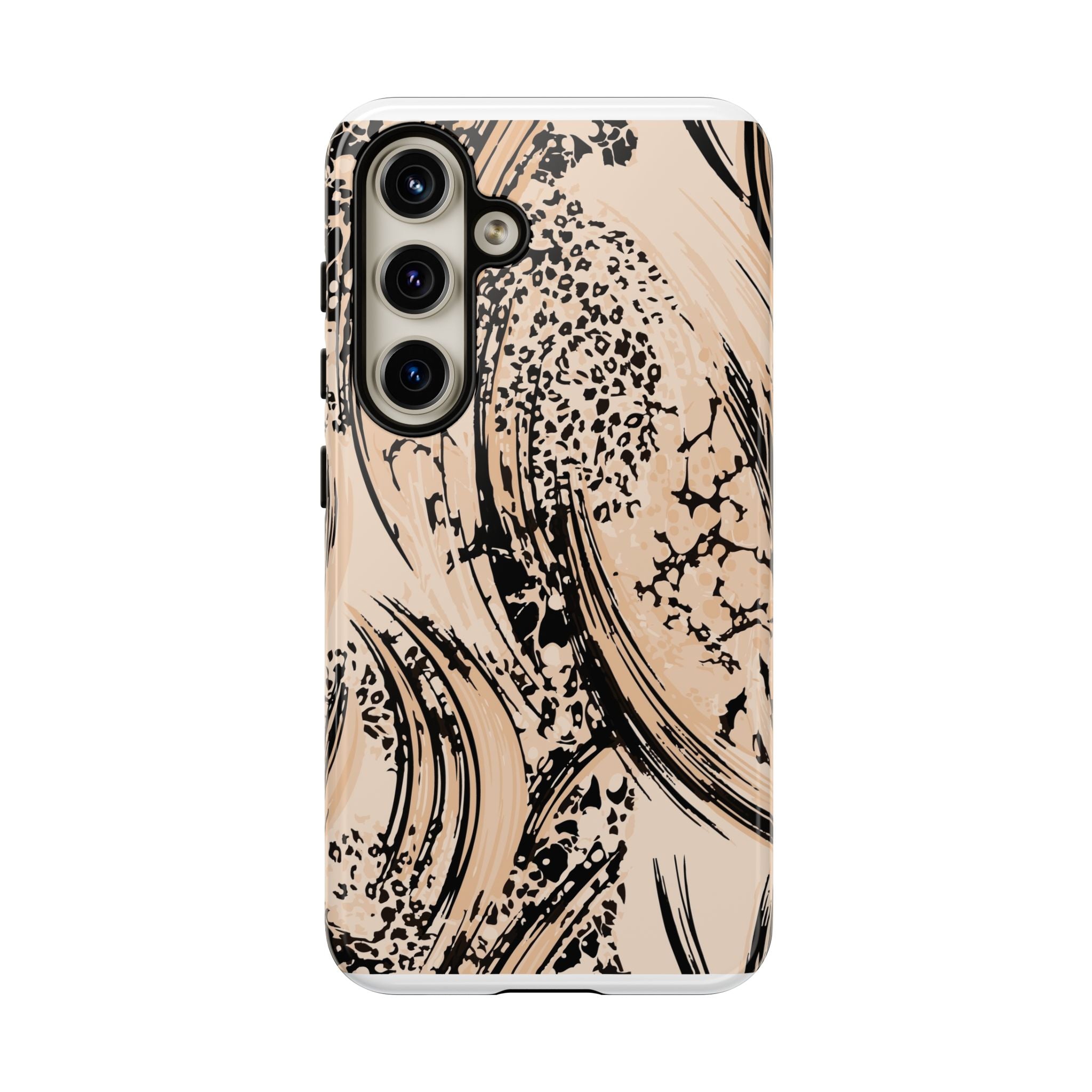 Abstract Brushstroke Phone Case — Neutral Beige & Black Artistic Protective Cover