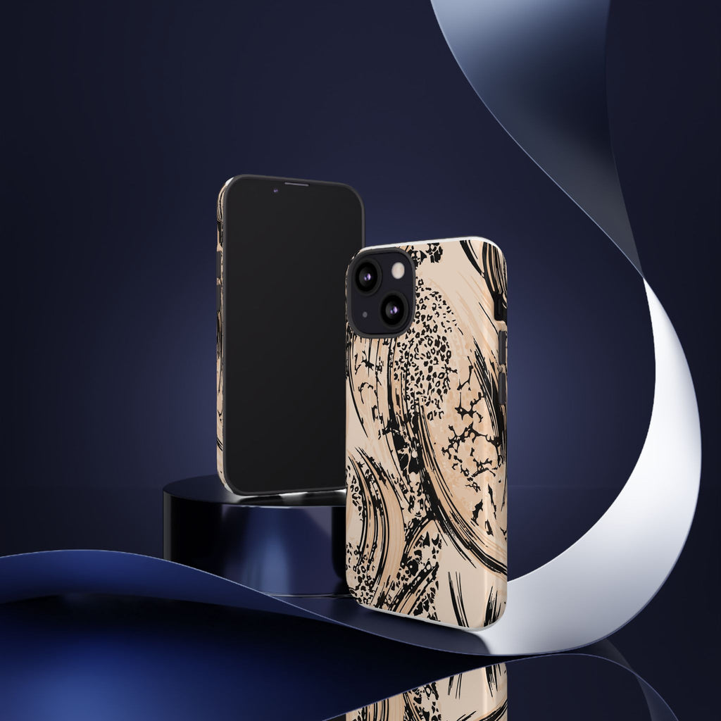 Abstract Brushstroke Phone Case — Neutral Beige & Black Artistic Protective Cover