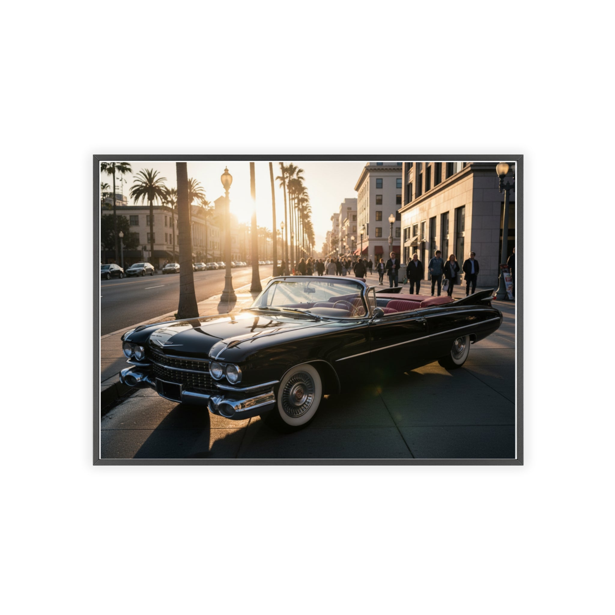 Vintage Convertible Sunset Poster with Wooden Frame