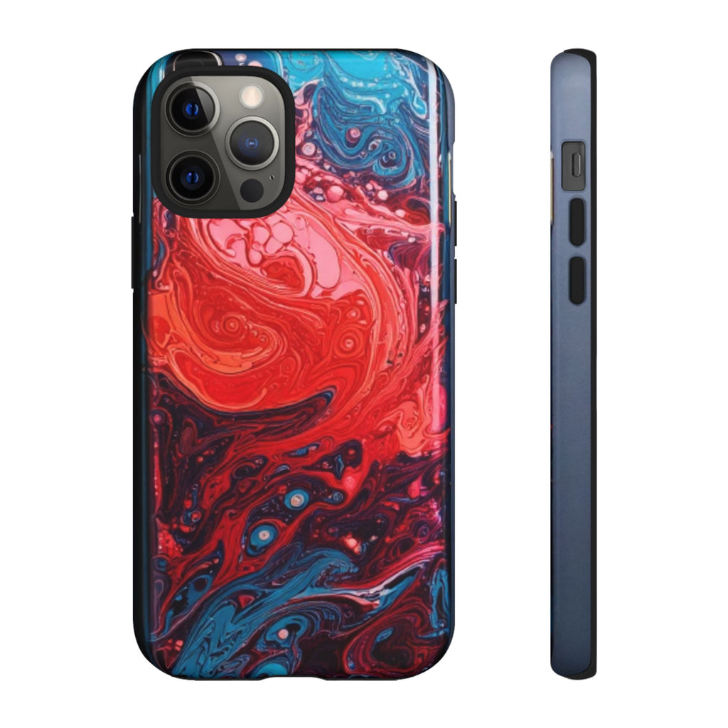 Abstract Red & Blue Swirl Tough Phone Case — Protective iPhone Cover with Fluid Art Design