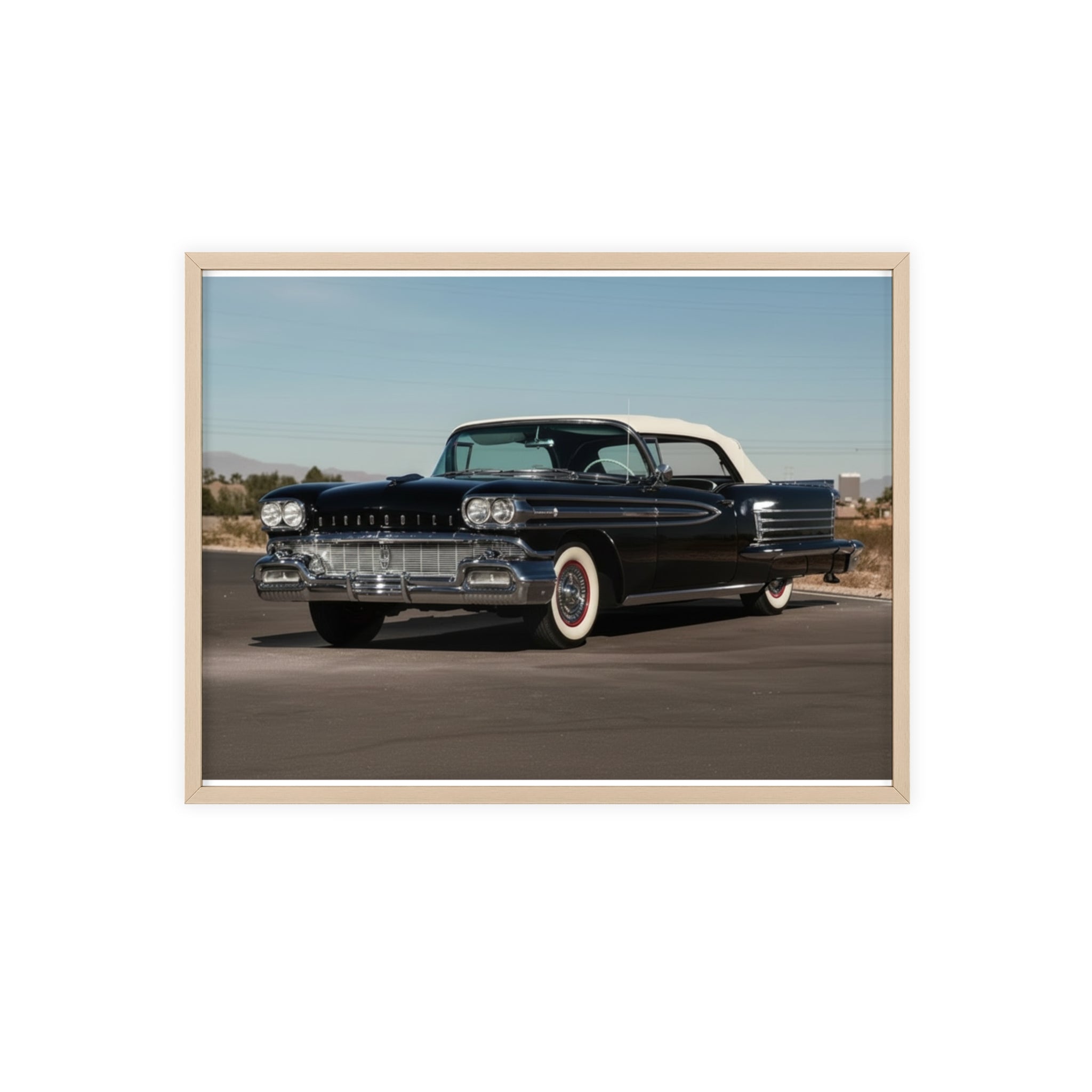Vintage Black Classic Car Poster with Wooden Frame — Retro Automobile Wall Art