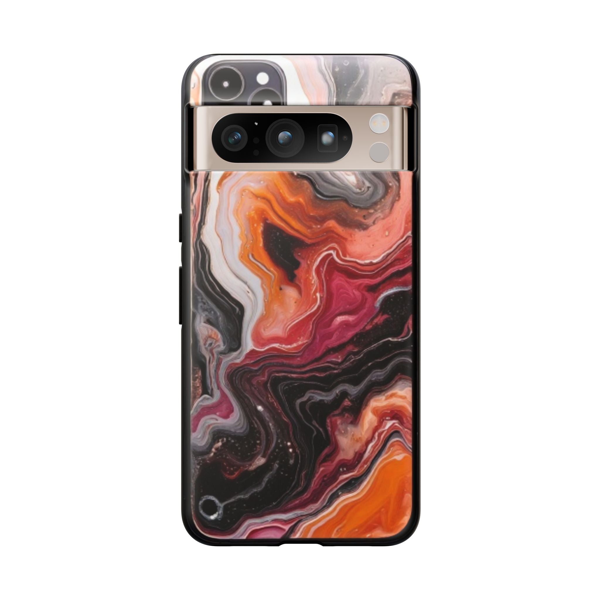 Marble Swirl Tough Phone Case — Orange Red Abstract Protective Cover