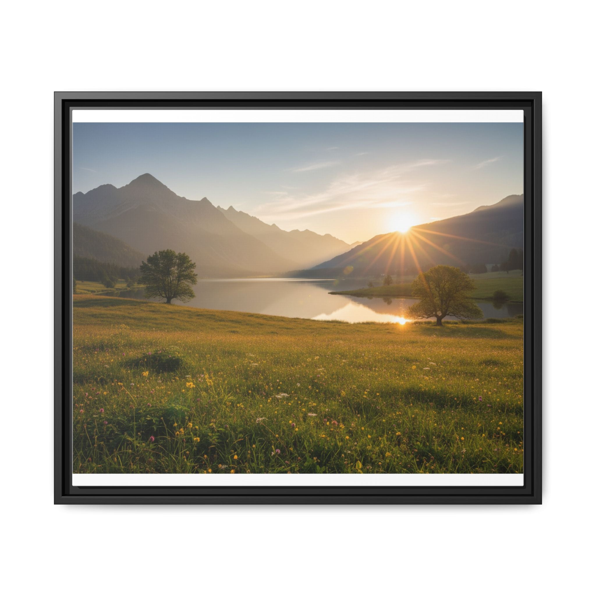 Sunrise Mountain Lake Matte Canvas — Framed Landscape Wall Art