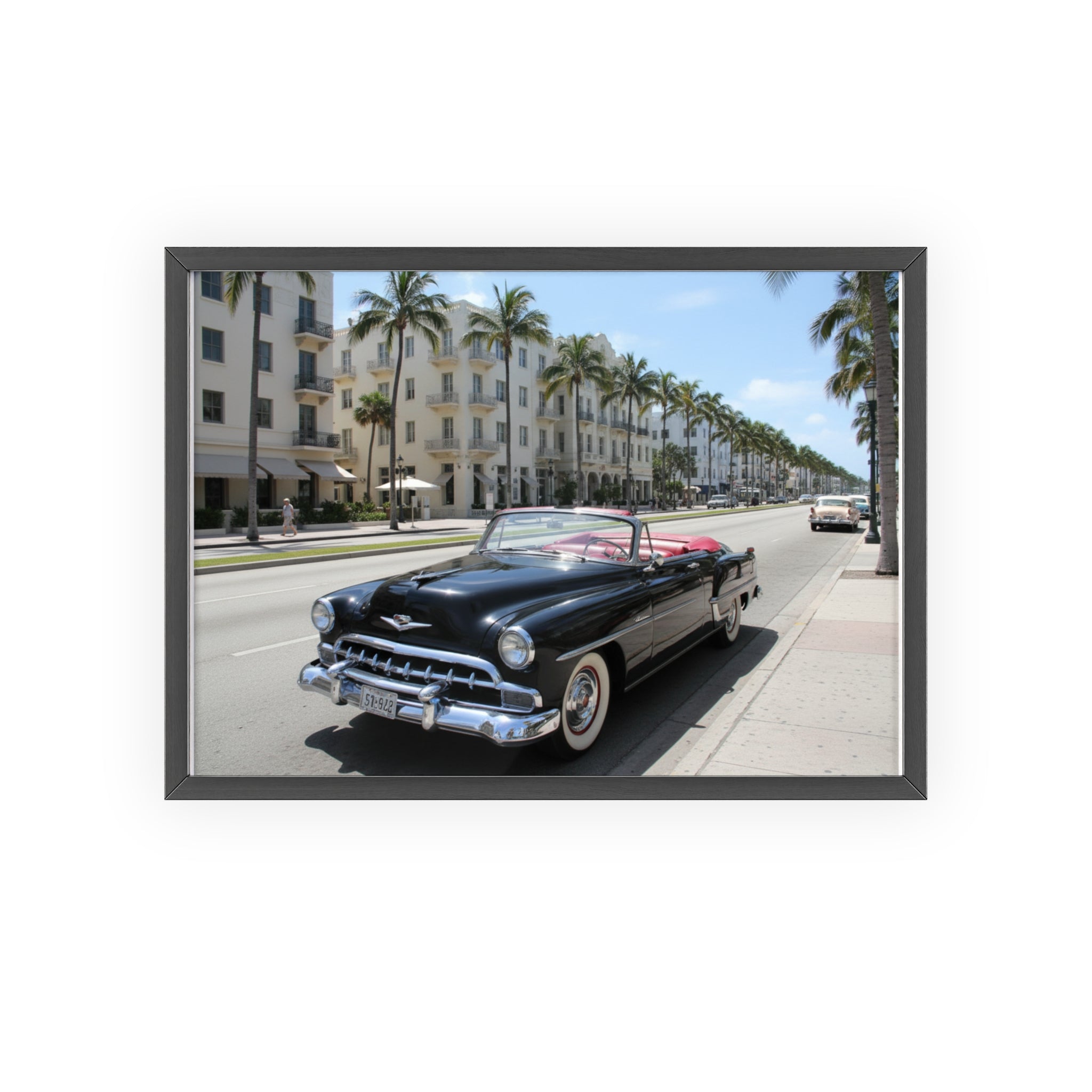 Vintage Convertible on Ocean Drive Framed Poster – Retro Classic Car Wall Art