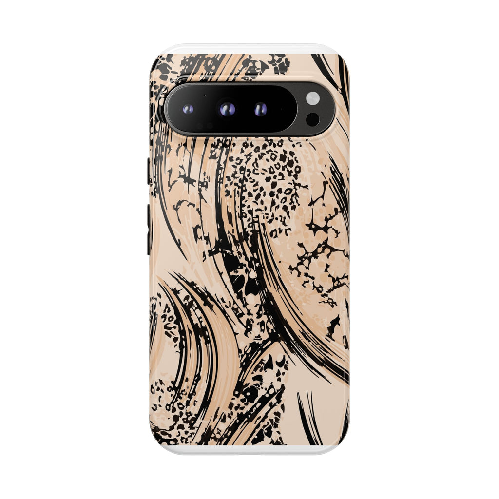 Abstract Brushstroke Phone Case — Neutral Beige & Black Artistic Protective Cover