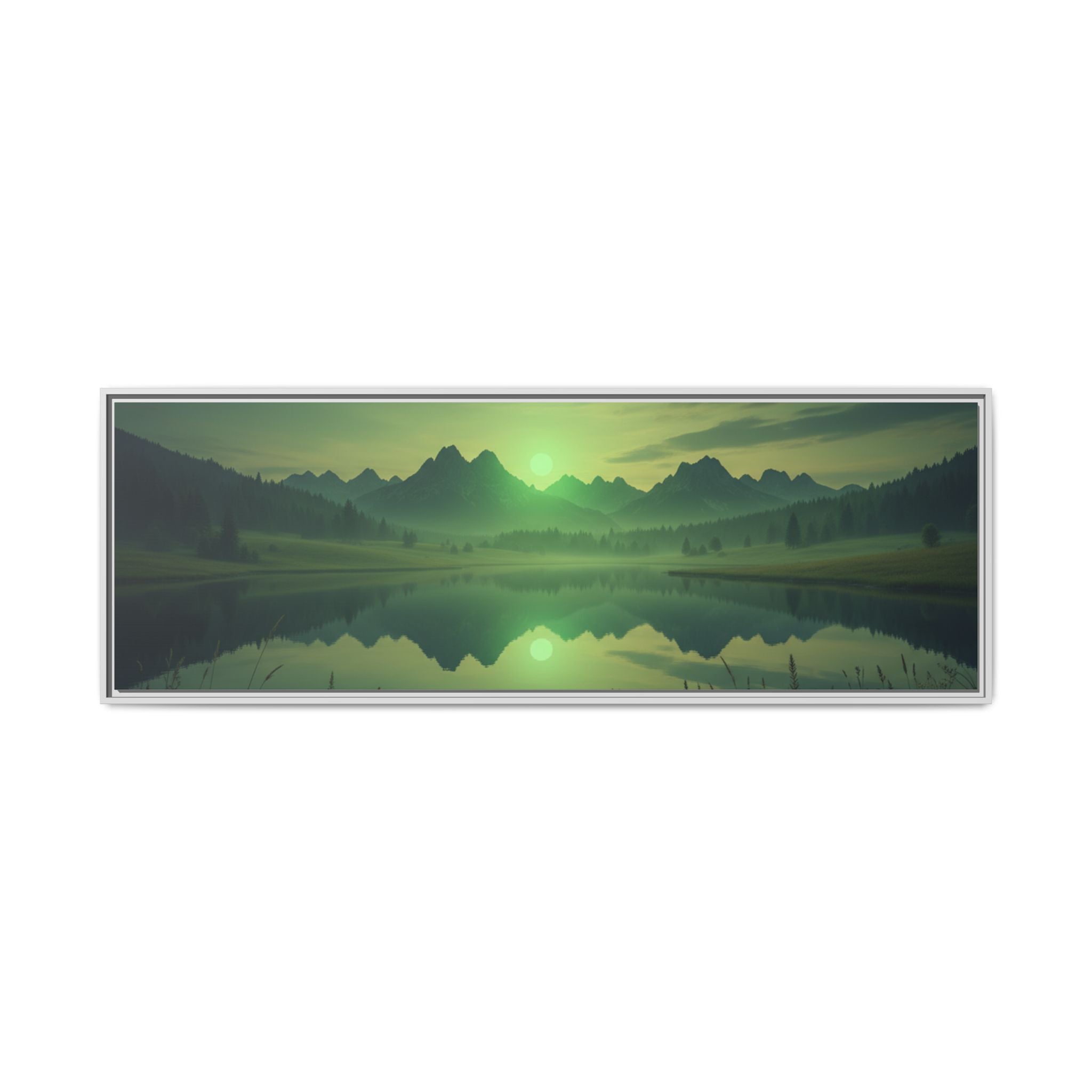 Framed Matte Canvas Print — Serene Green Mountain Lake Landscape