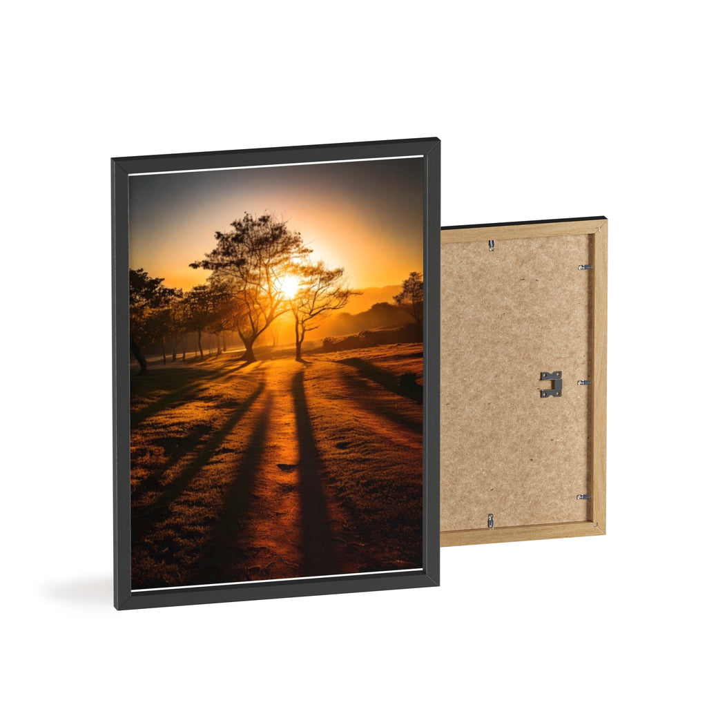 Sunrise Forest Poster — Framed Wooden Wall Art (Sunlit Trees)
