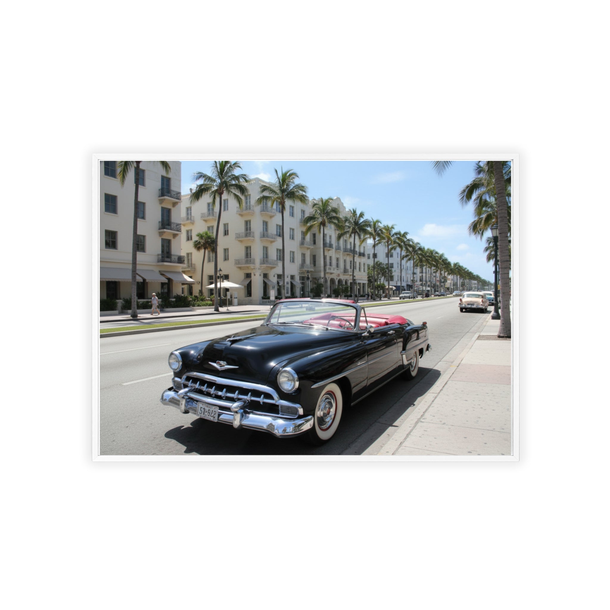 Vintage Convertible on Ocean Drive Framed Poster – Retro Classic Car Wall Art