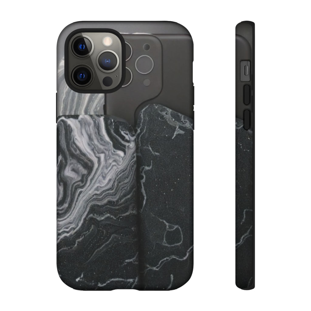Black Marble Tough Phone Case — Protective iPhone Cover with Marble Texture