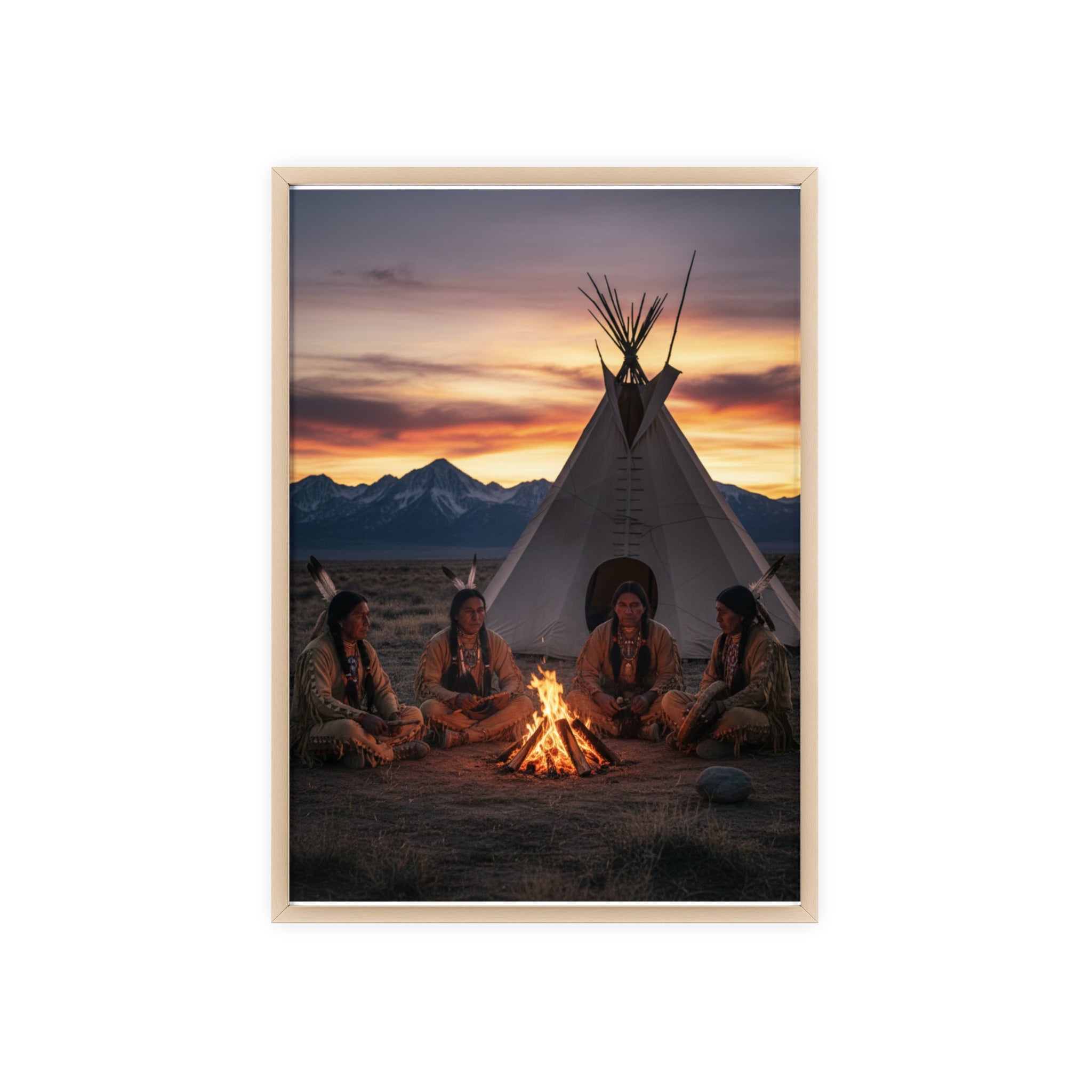 Framed Campfire Teepee Poster — Native Gathering Wall Art