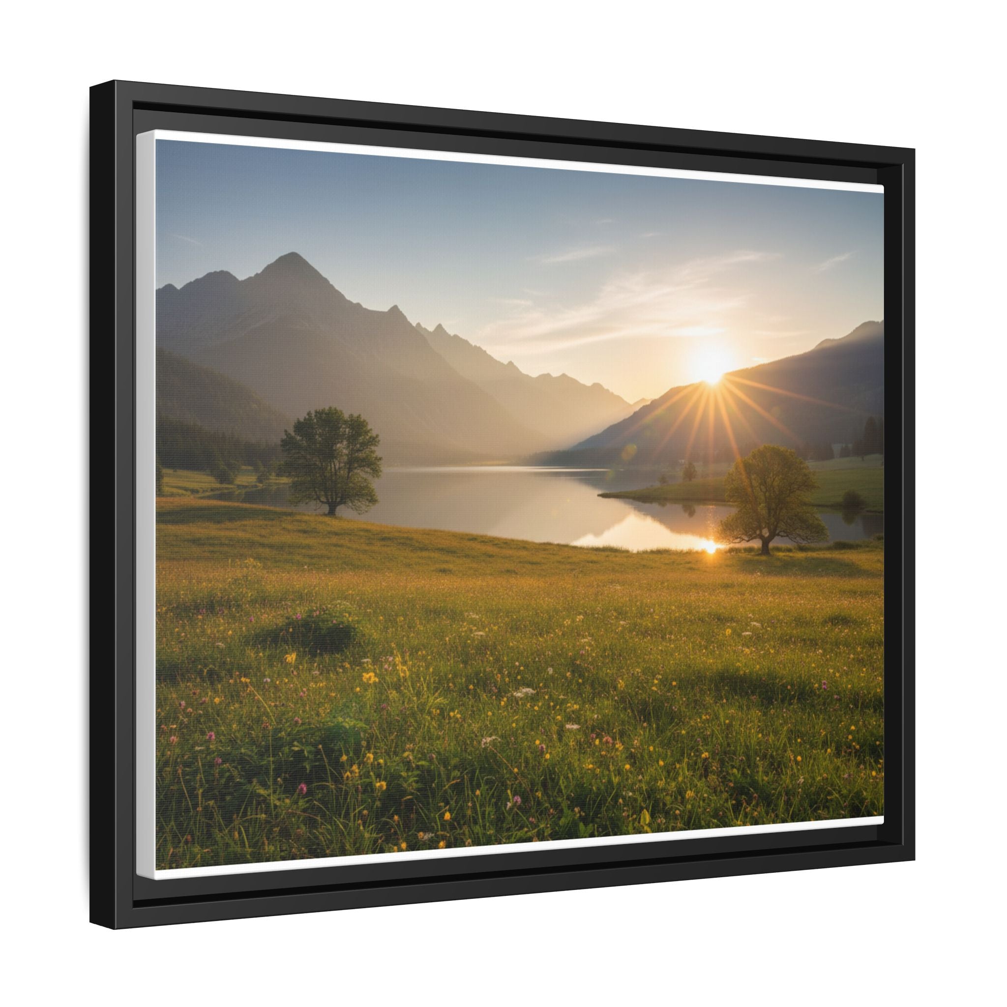 Sunrise Mountain Lake Matte Canvas — Framed Landscape Wall Art