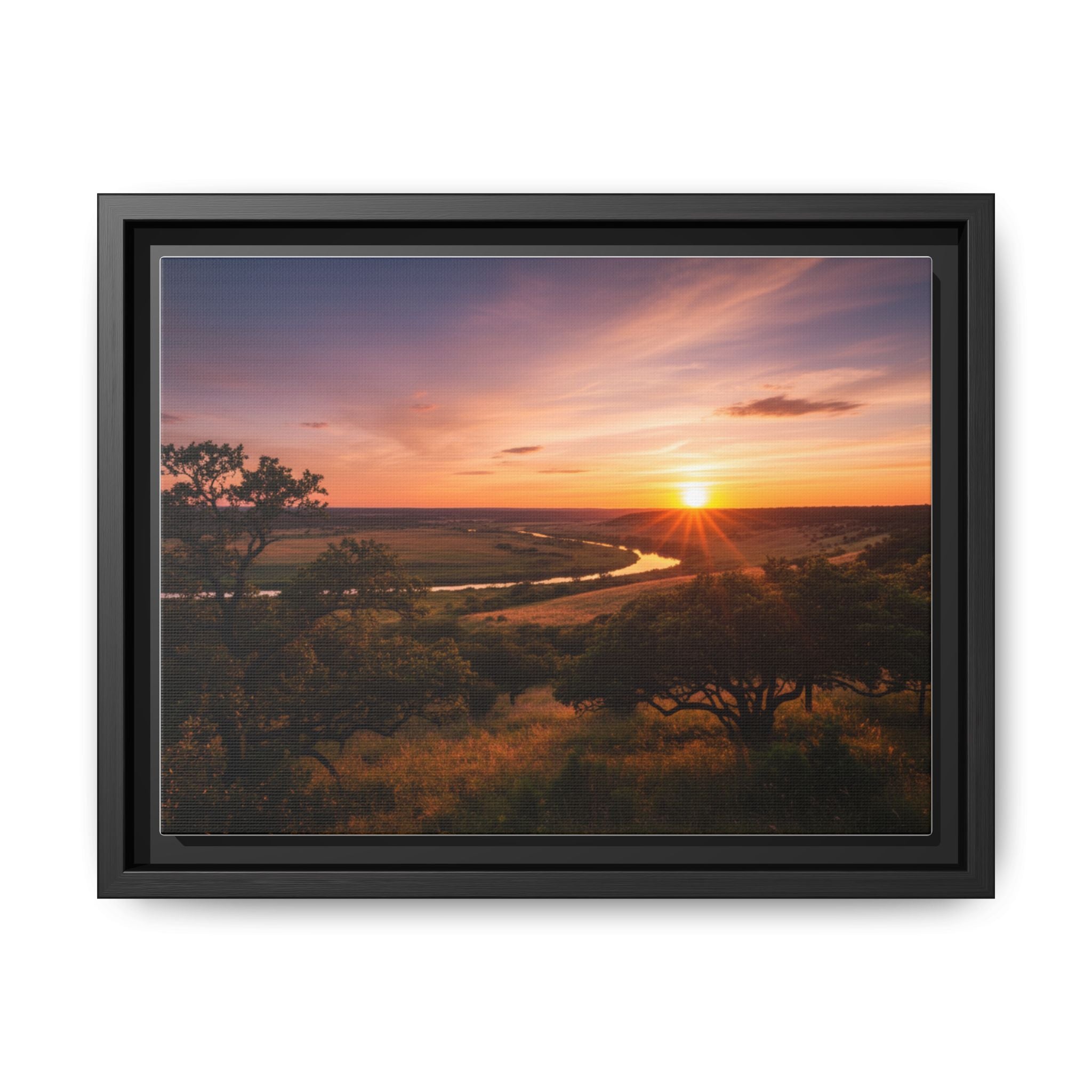 Sunset River Matte Canvas Framed Wall Art