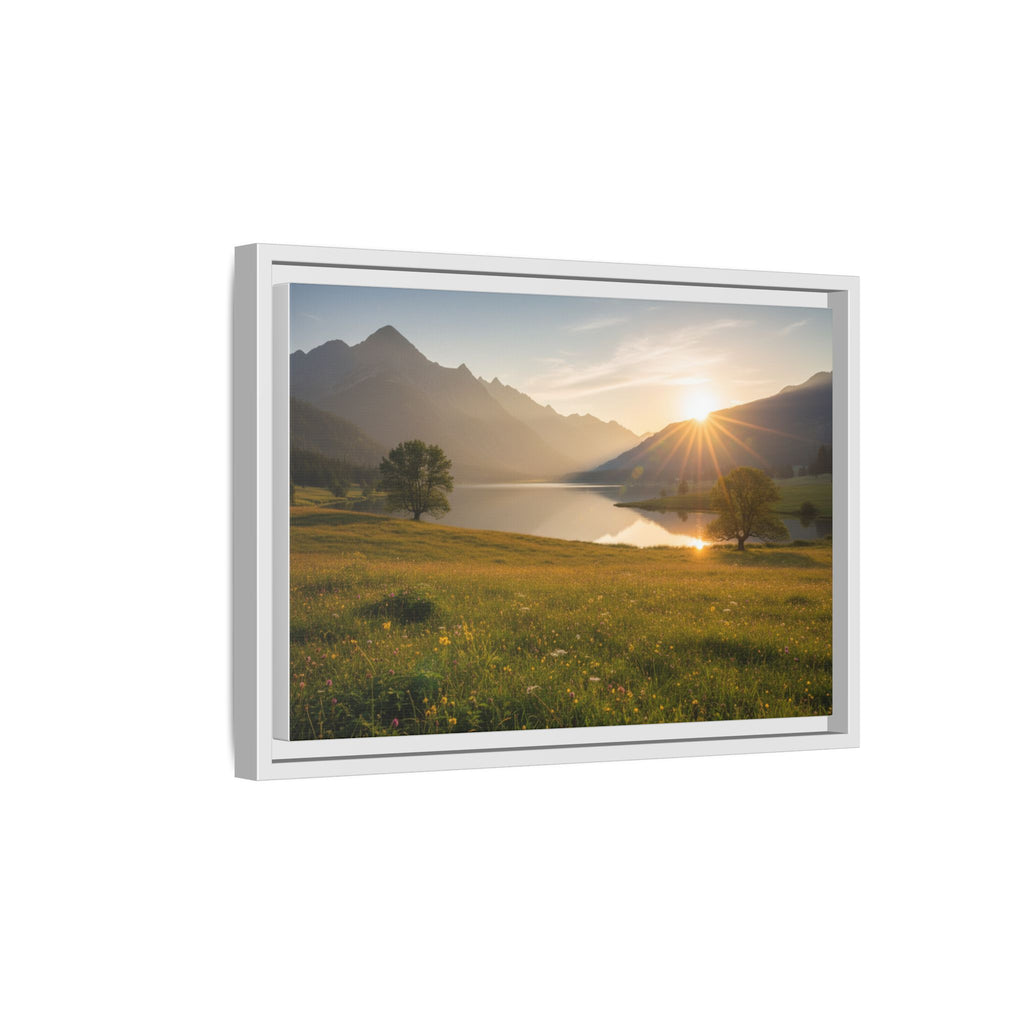 Sunrise Mountain Lake Matte Canvas — Framed Landscape Wall Art