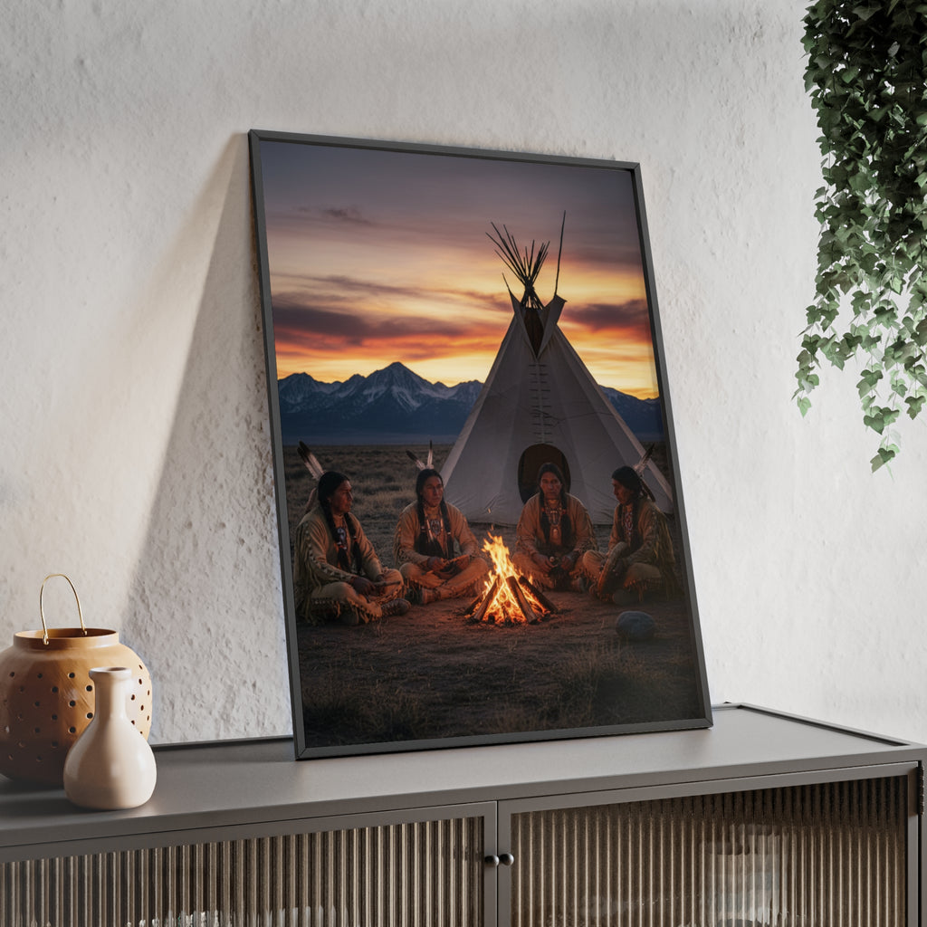 Framed Campfire Teepee Poster — Native Gathering Wall Art