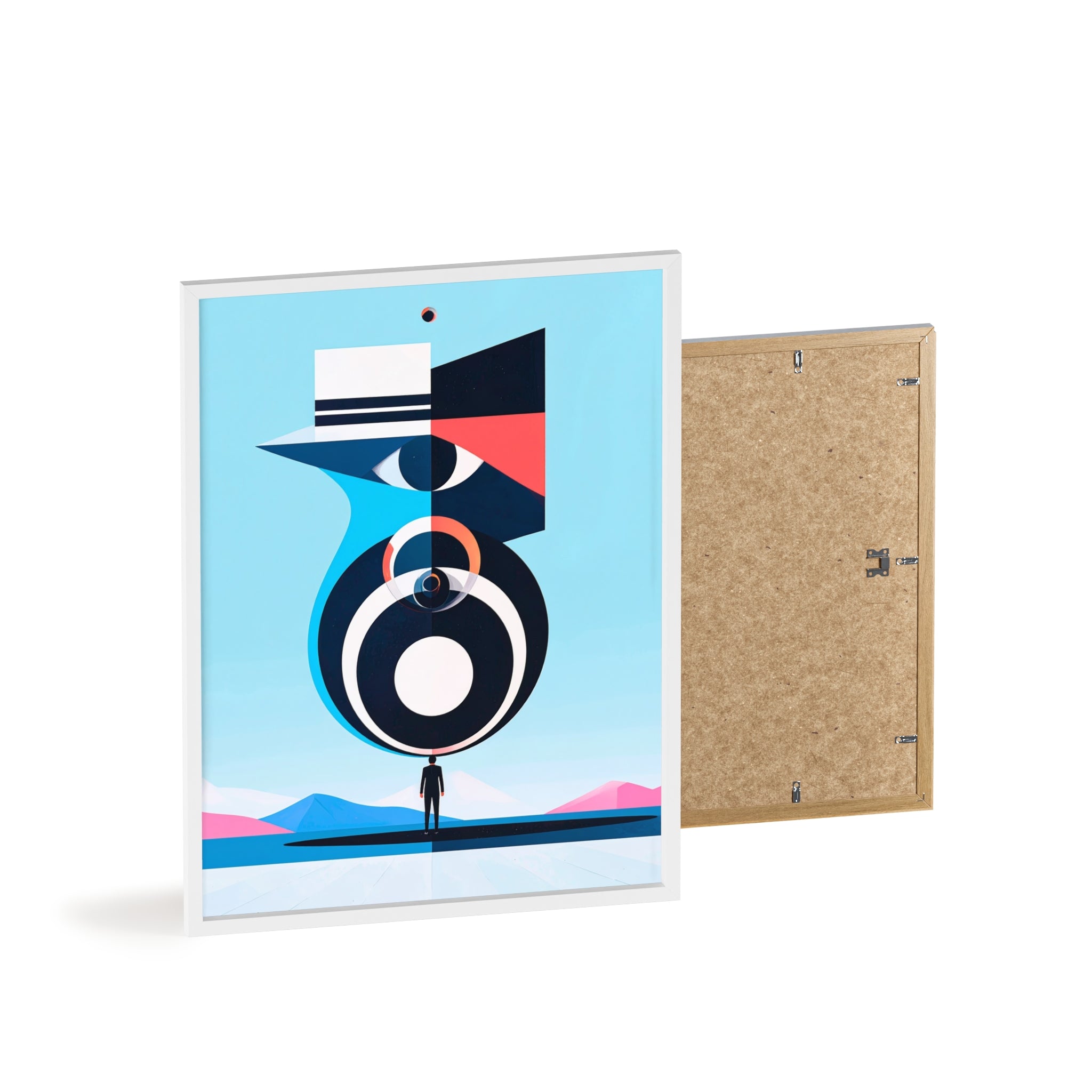 Abstract Geometric Bird Poster with Wooden Frame — Modern Minimalist Wall Art