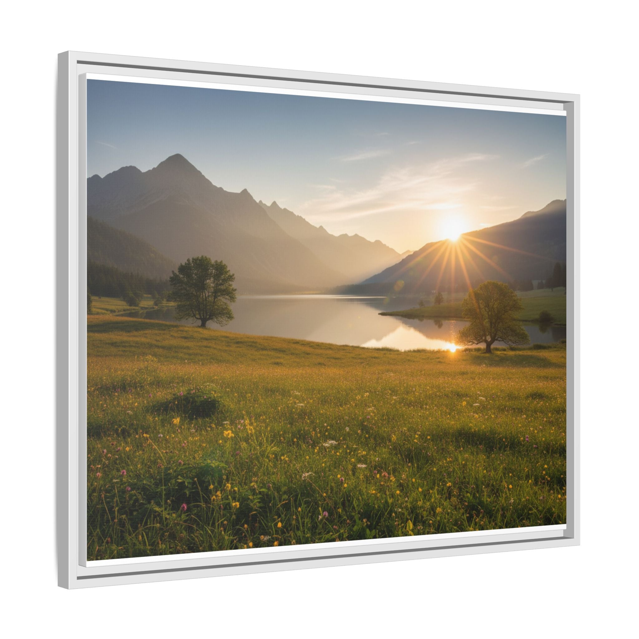 Sunrise Mountain Lake Matte Canvas — Framed Landscape Wall Art