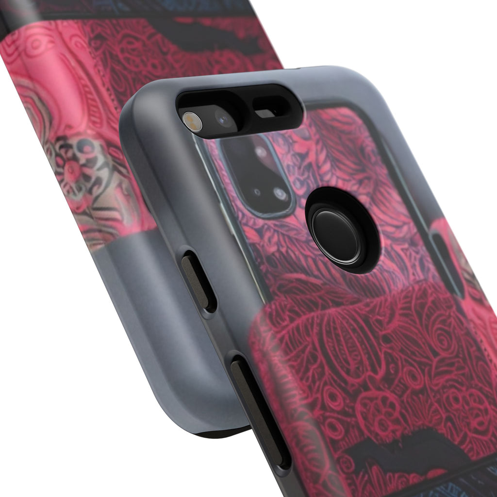 Floral Patchwork Tough Phone Case — Pink & Navy Doodle Design