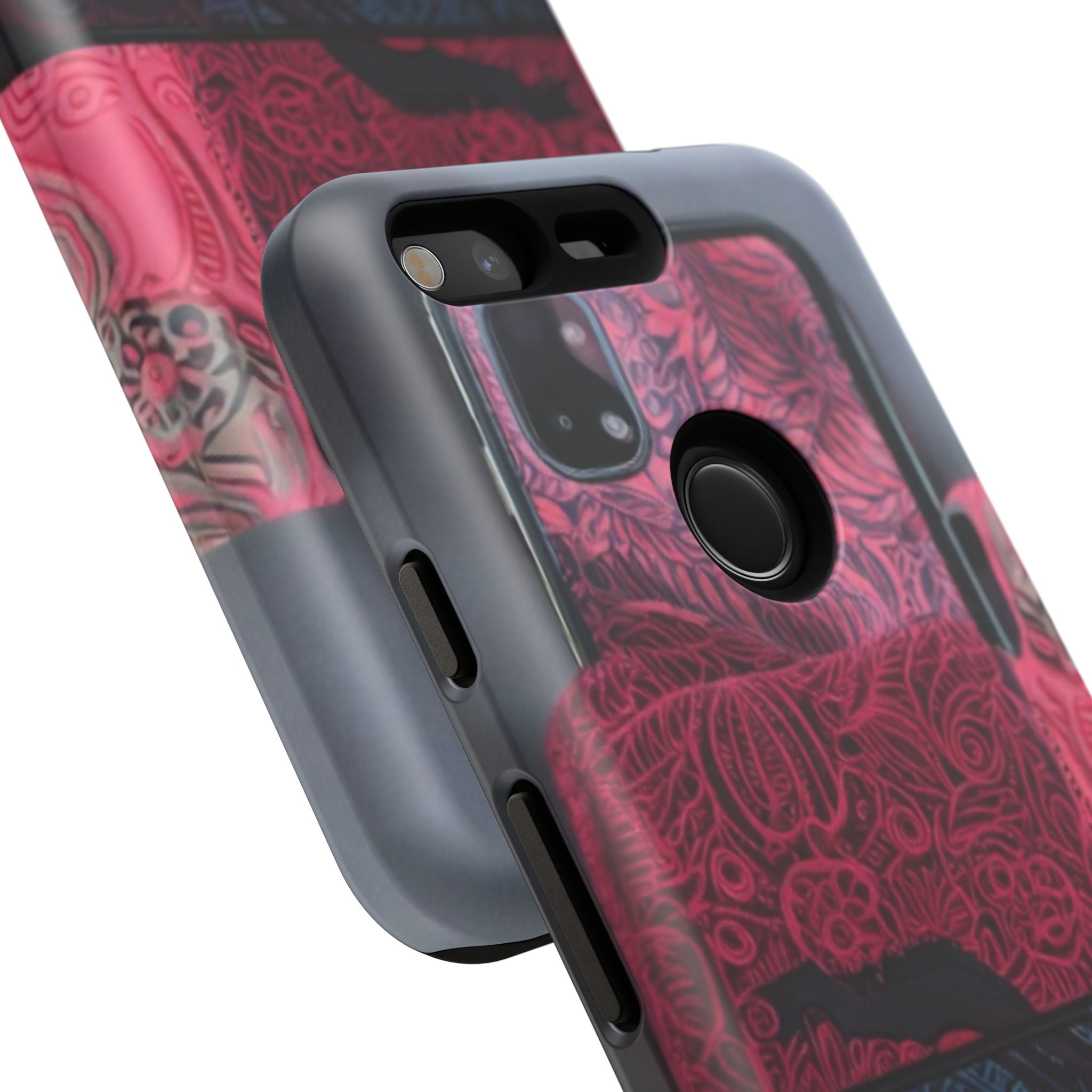 Floral Patchwork Tough Phone Case — Pink & Navy Doodle Design