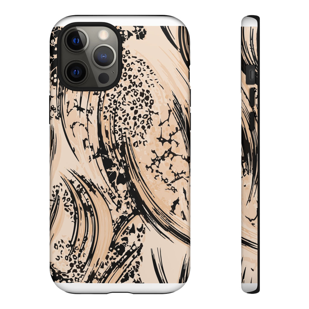 Abstract Brushstroke Phone Case — Neutral Beige & Black Artistic Protective Cover