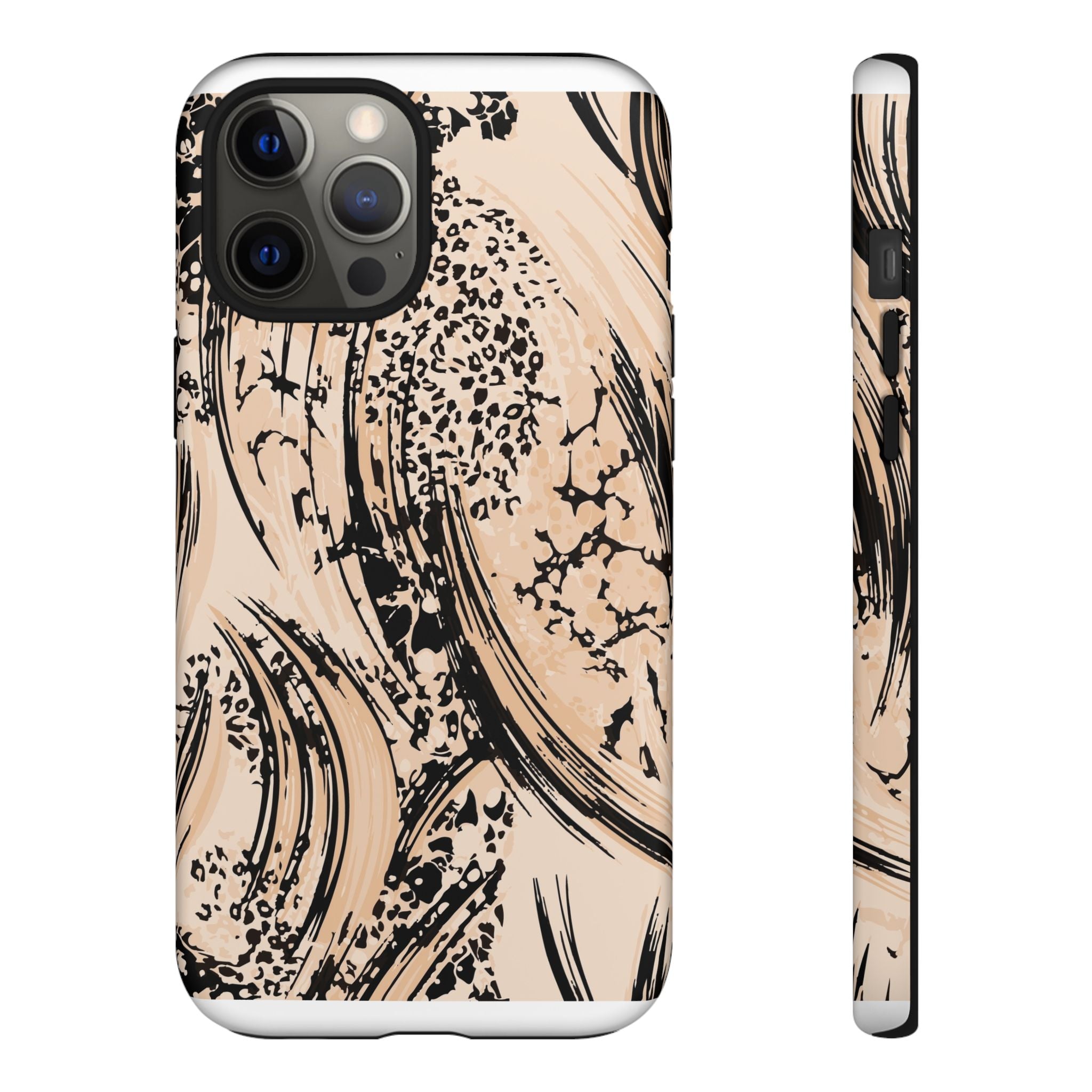Abstract Brushstroke Phone Case — Neutral Beige & Black Artistic Protective Cover