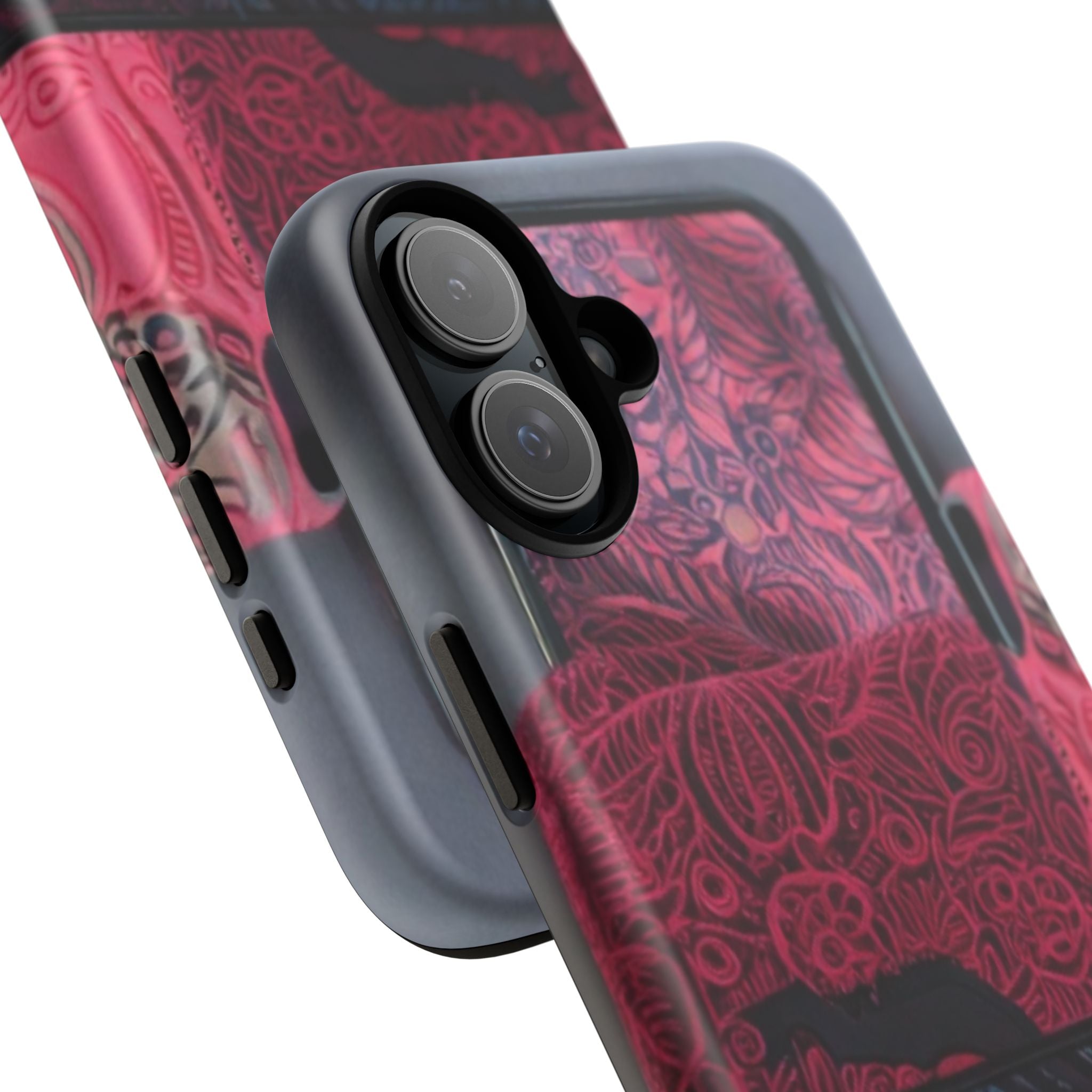 Floral Patchwork Tough Phone Case — Pink & Navy Doodle Design