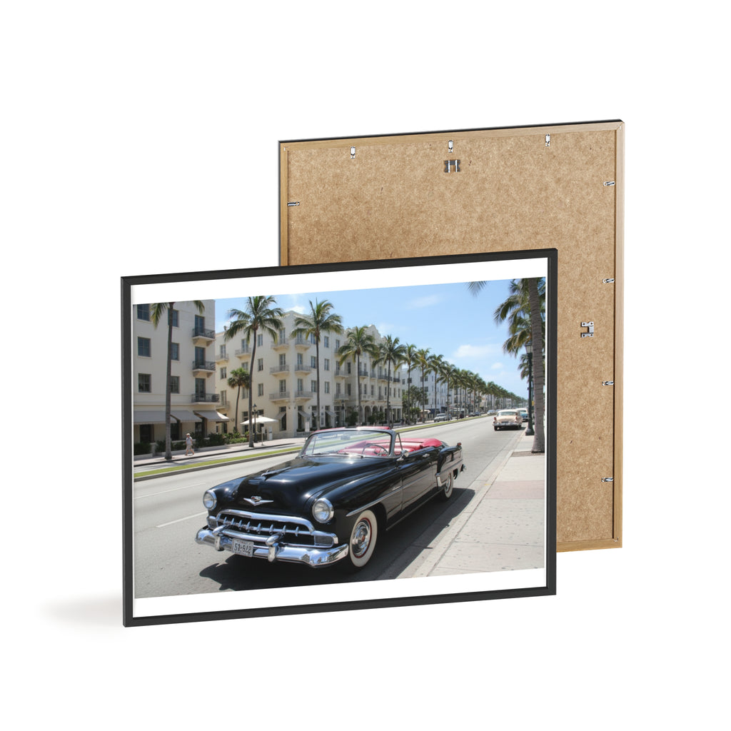 Vintage Convertible on Ocean Drive Framed Poster – Retro Classic Car Wall Art