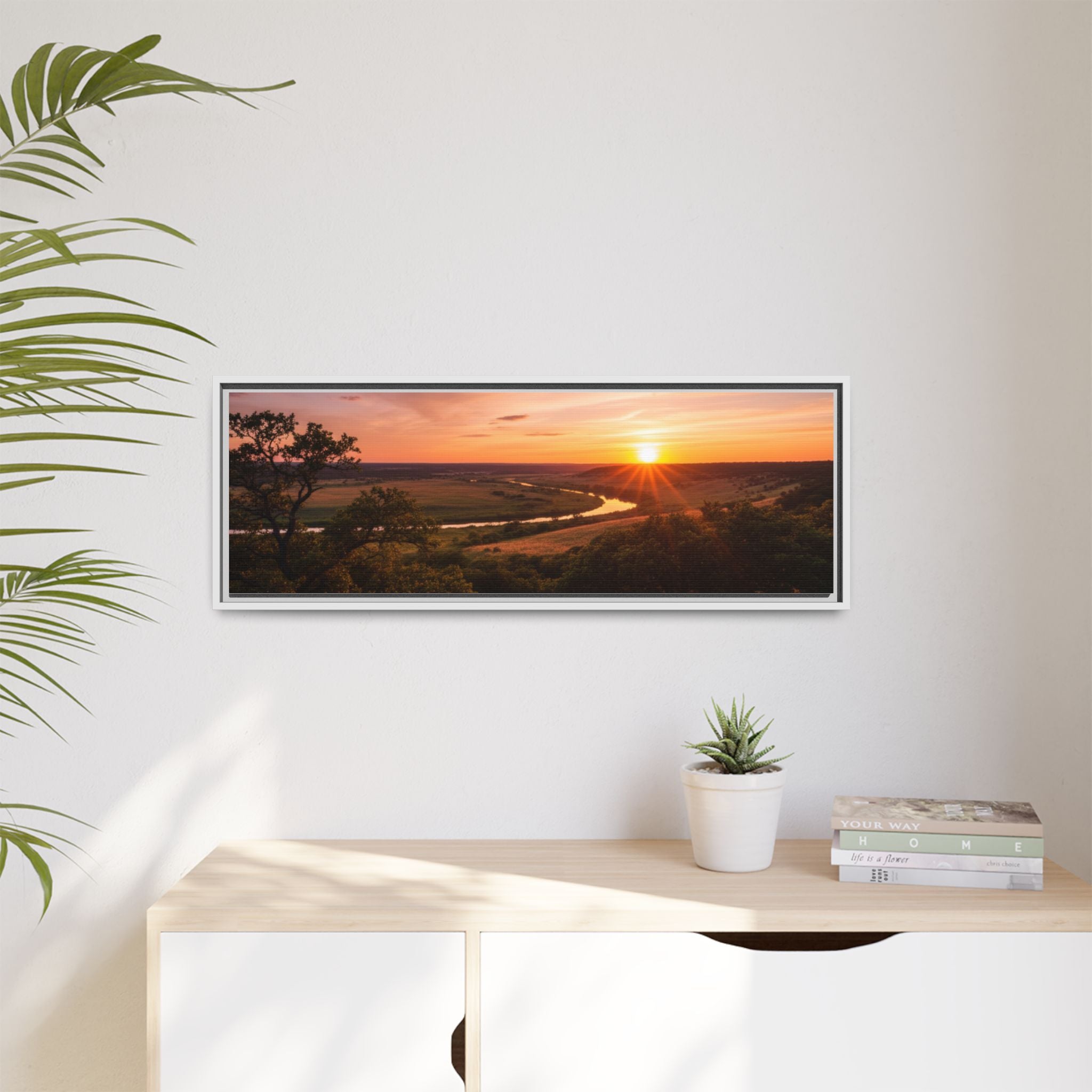 Sunset River Matte Canvas Framed Wall Art