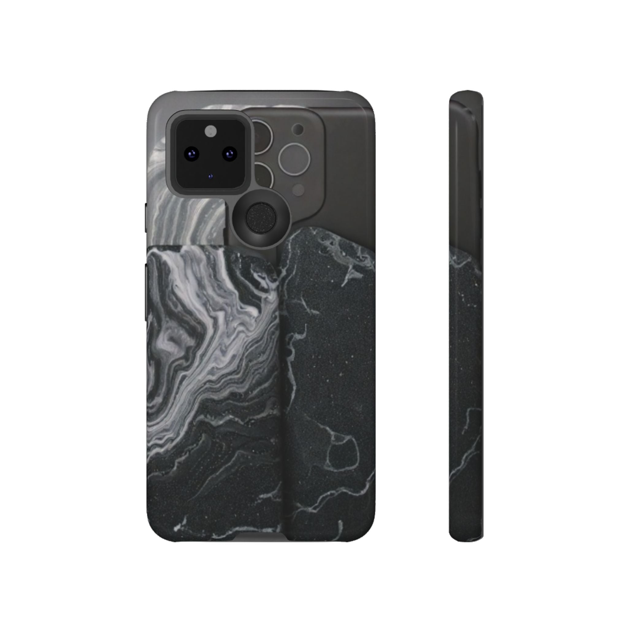 Black Marble Tough Phone Case — Protective iPhone Cover with Marble Texture