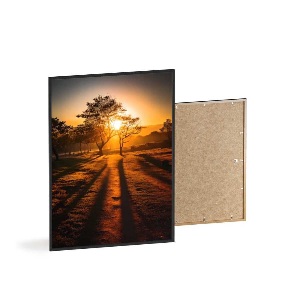 Sunrise Forest Poster — Framed Wooden Wall Art (Sunlit Trees)
