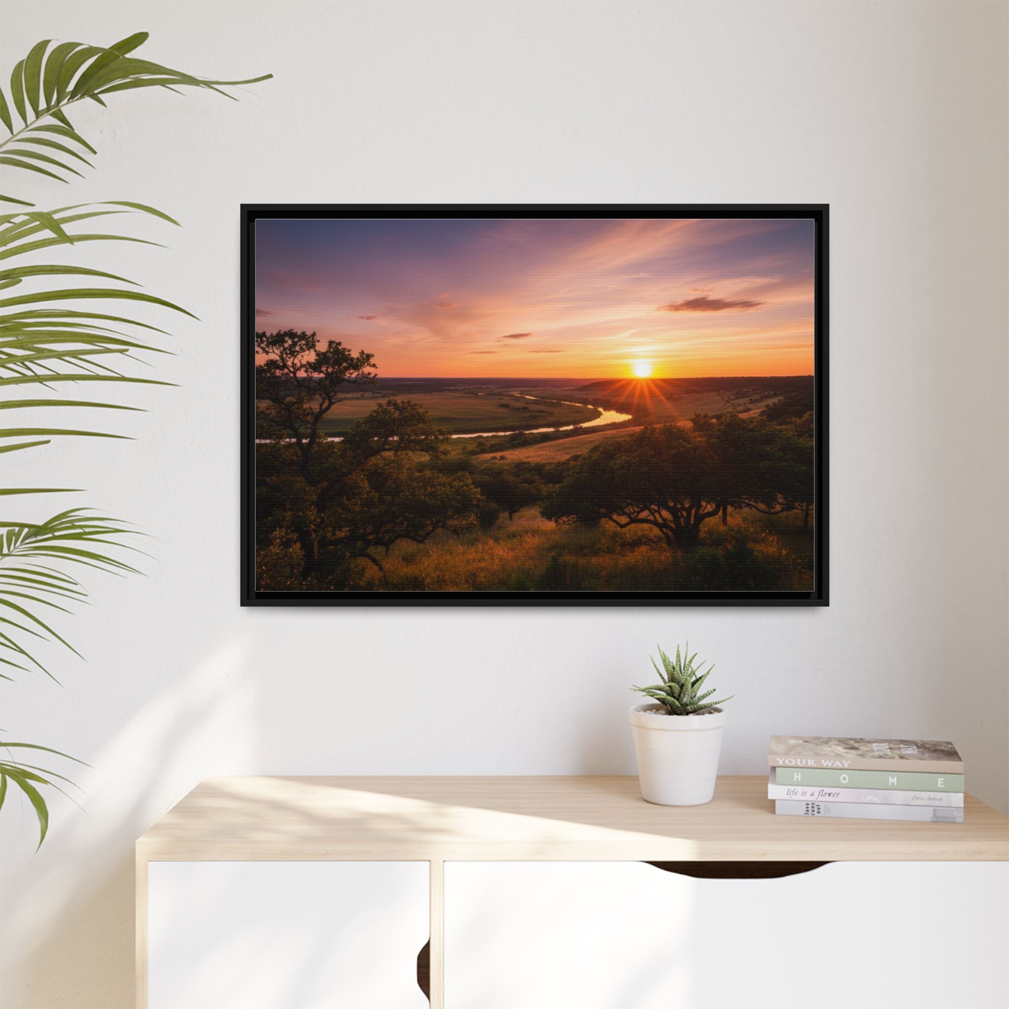 Sunset River Matte Canvas Framed Wall Art