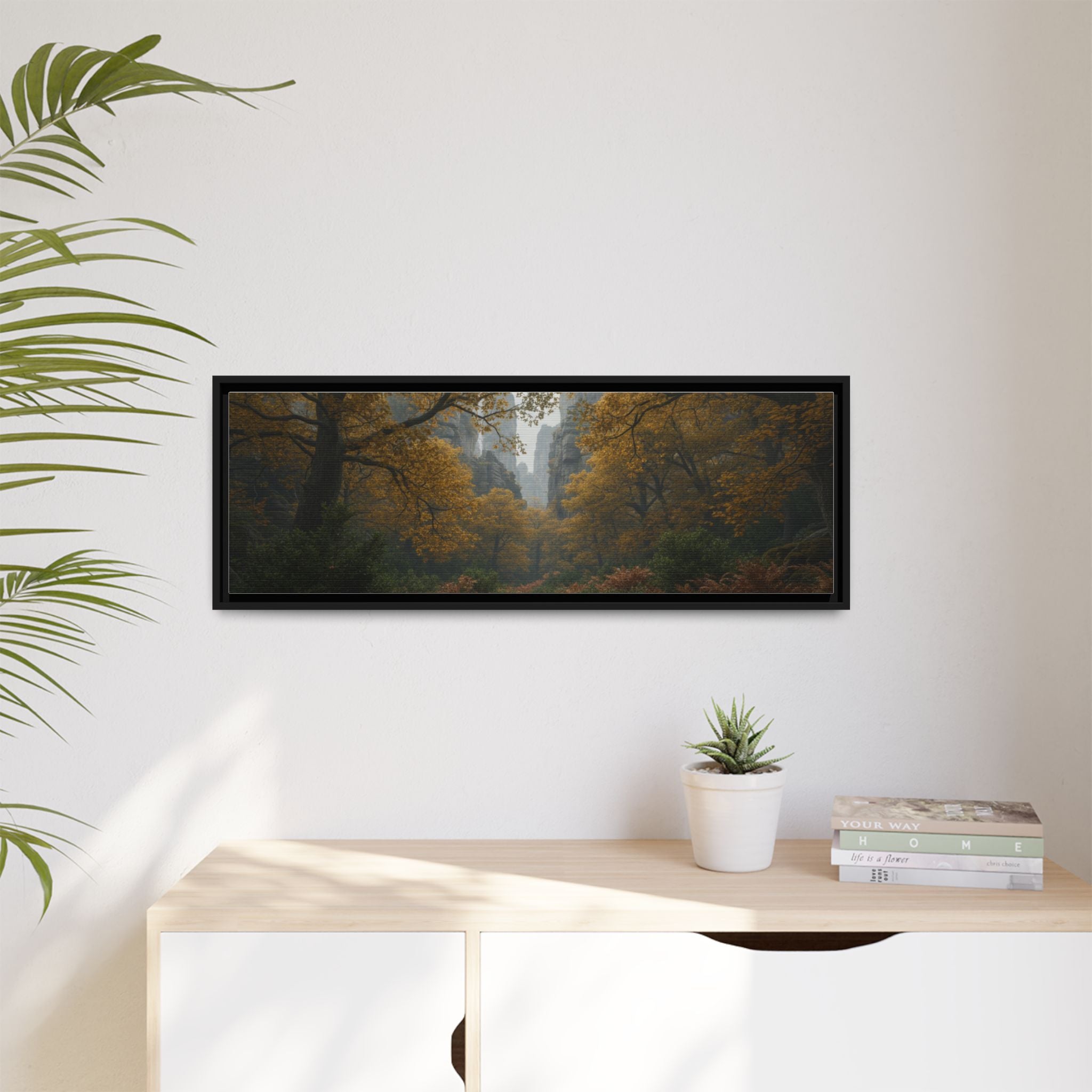 Autumn Forest Path Matte Canvas Print — Framed Wall Art