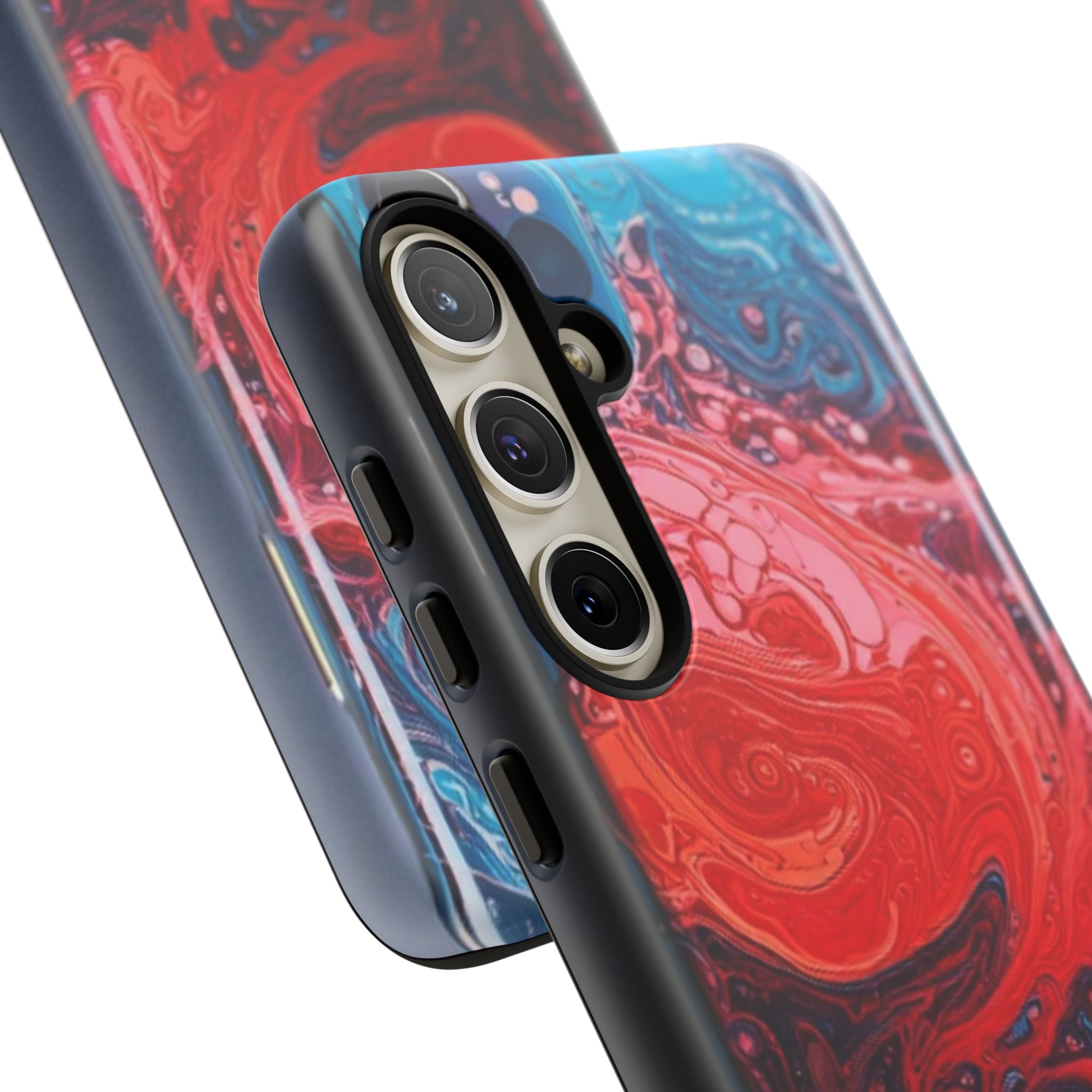 Abstract Red & Blue Swirl Tough Phone Case — Protective iPhone Cover with Fluid Art Design