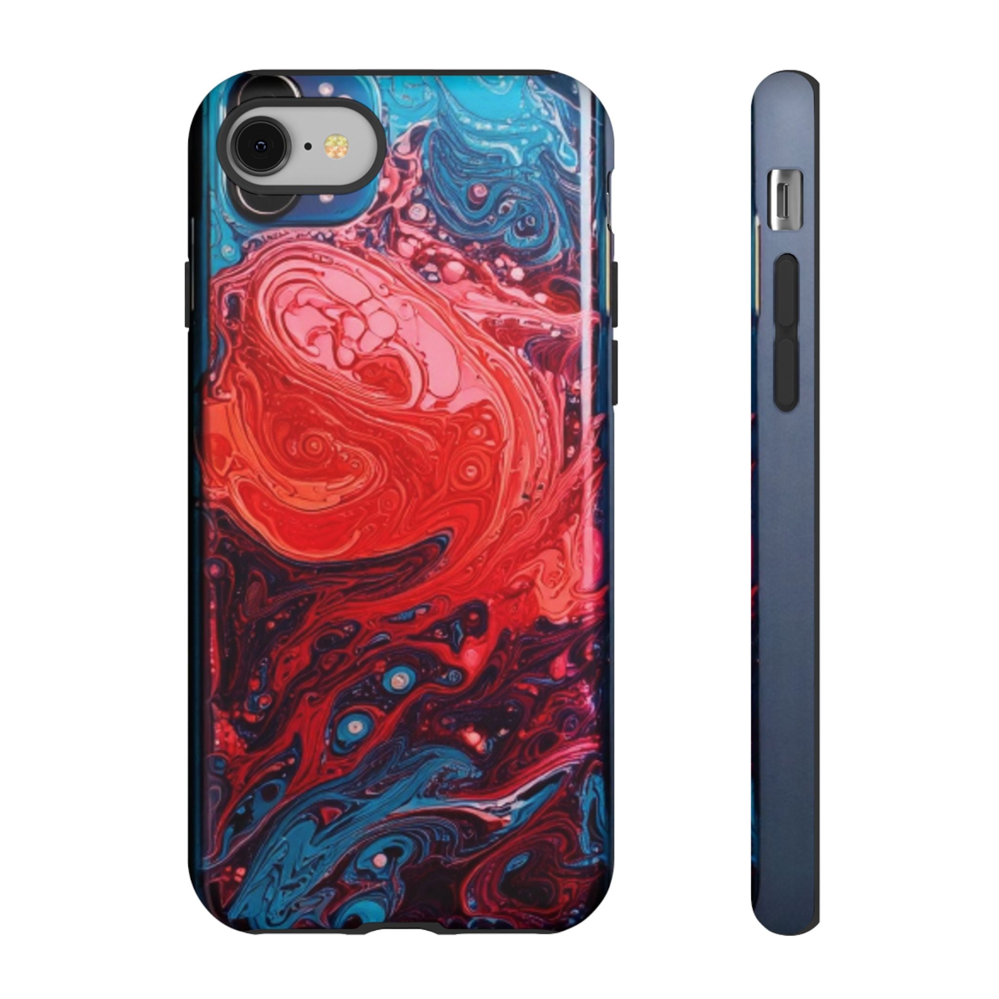 Abstract Red & Blue Swirl Tough Phone Case — Protective iPhone Cover with Fluid Art Design
