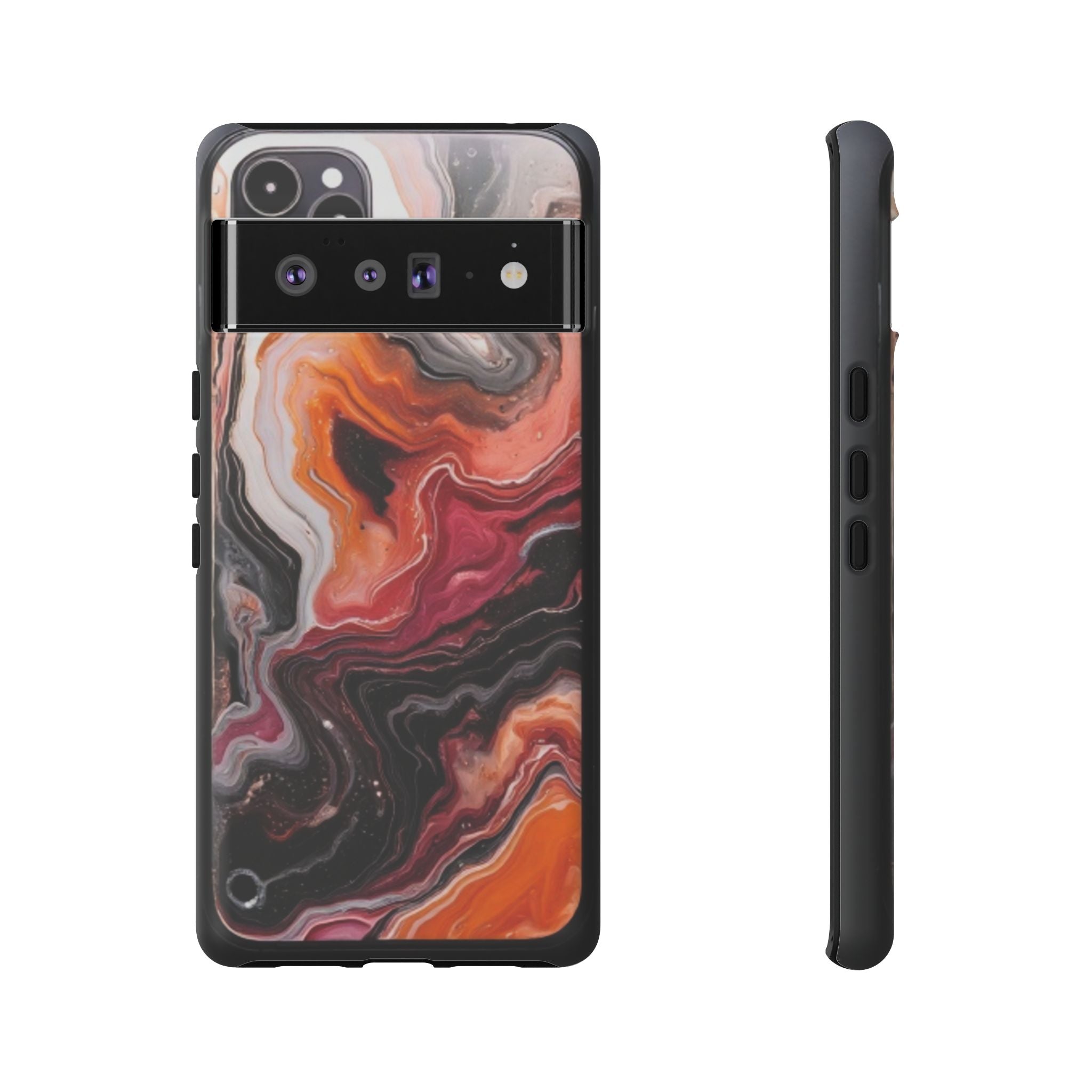 Marble Swirl Tough Phone Case — Orange Red Abstract Protective Cover