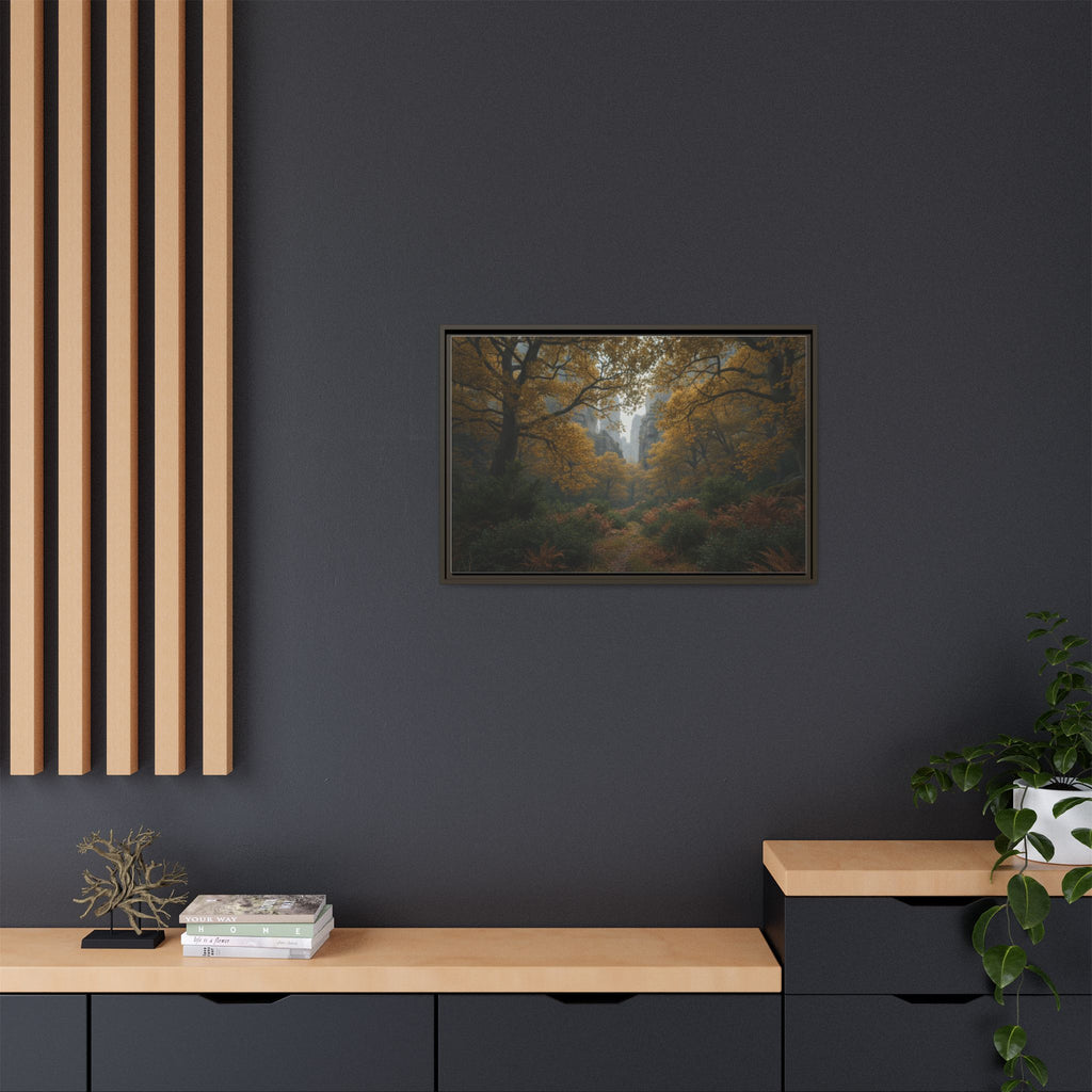 Autumn Forest Path Matte Canvas Print — Framed Wall Art