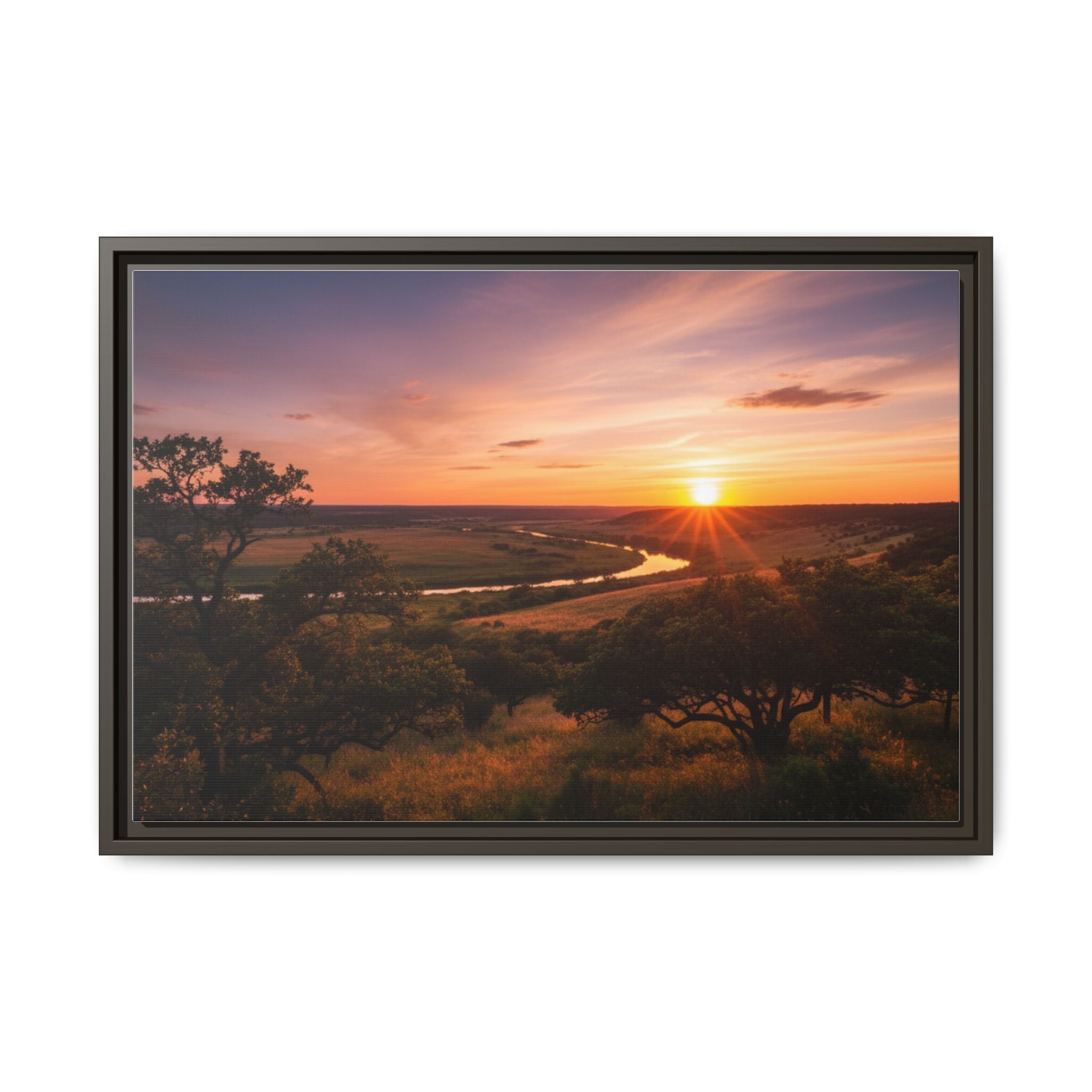 Sunset River Matte Canvas Framed Wall Art