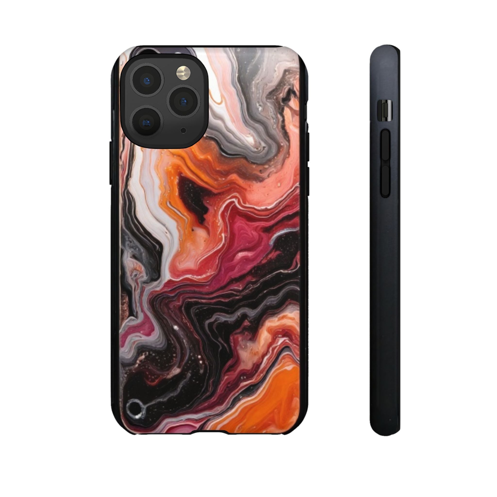 Marble Swirl Tough Phone Case — Orange Red Abstract Protective Cover