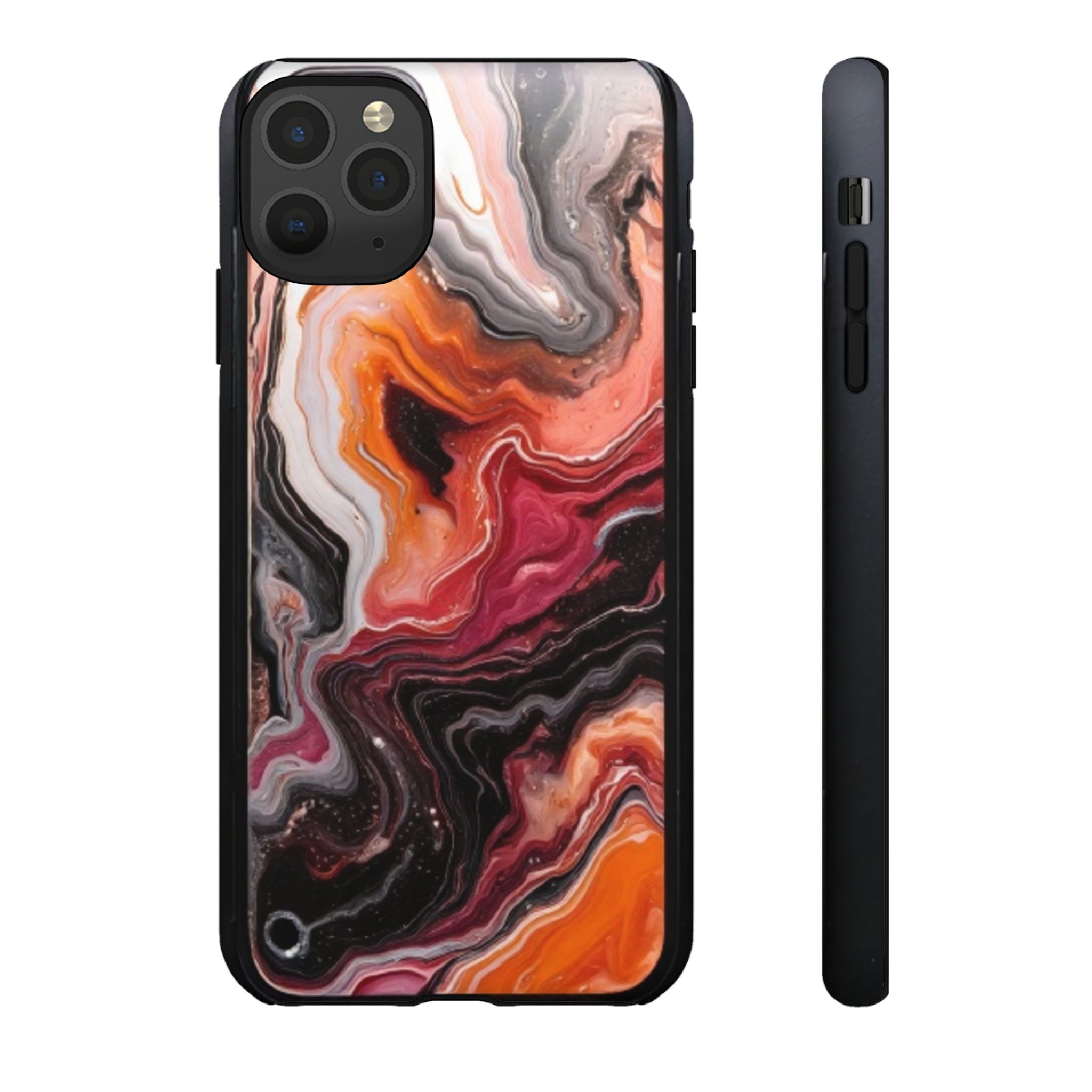 Marble Swirl Tough Phone Case — Orange Red Abstract Protective Cover