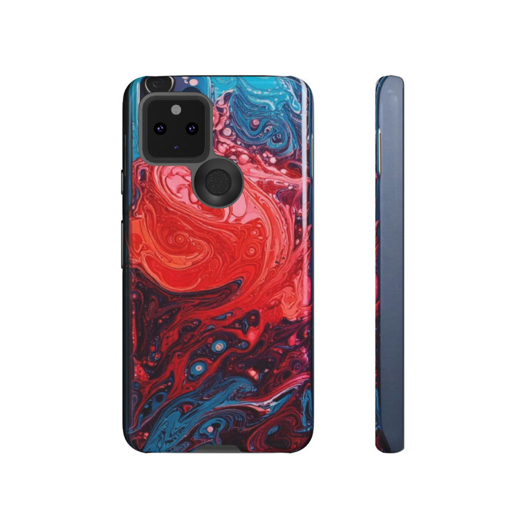 Abstract Red & Blue Swirl Tough Phone Case — Protective iPhone Cover with Fluid Art Design