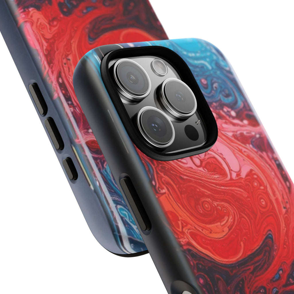 Abstract Red & Blue Swirl Tough Phone Case — Protective iPhone Cover with Fluid Art Design