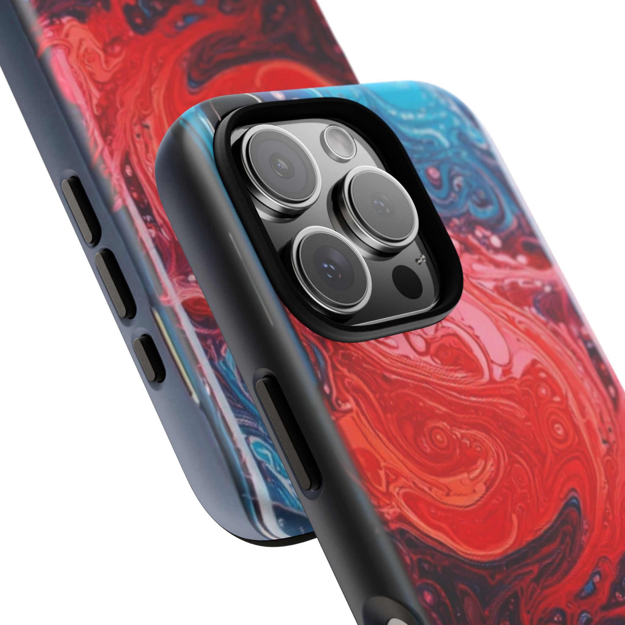 Abstract Red & Blue Swirl Tough Phone Case — Protective iPhone Cover with Fluid Art Design