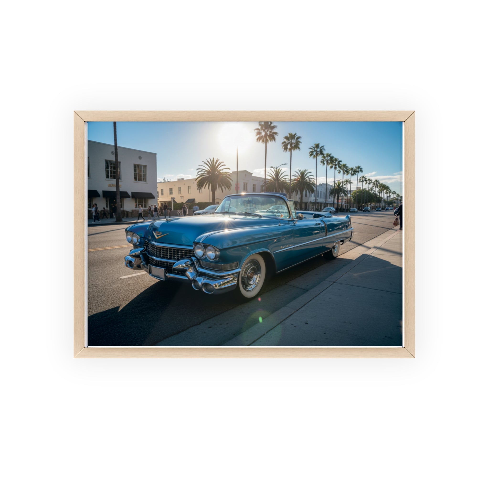 Framed Vintage Cadillac Poster – Retro Palm-Tree Coastal Car Wall Art