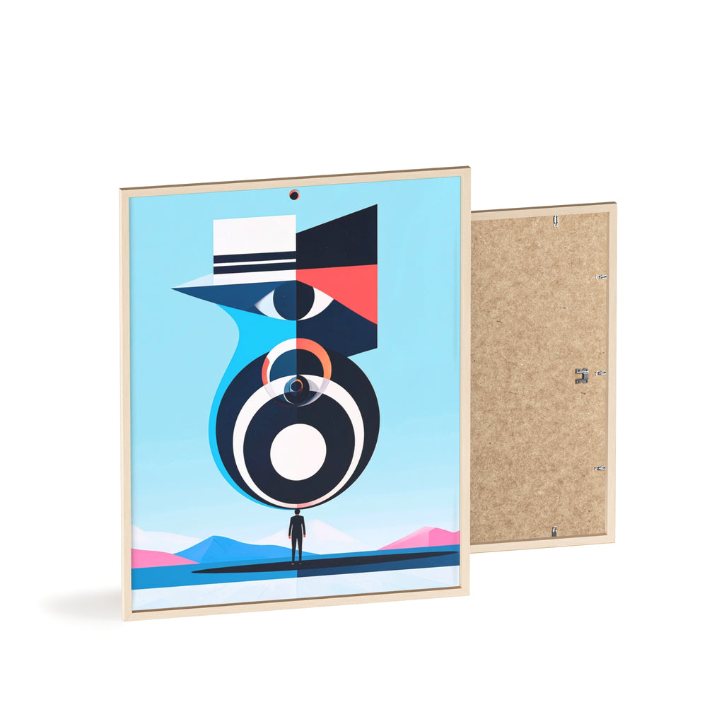 Abstract Geometric Bird Poster with Wooden Frame — Modern Minimalist Wall Art