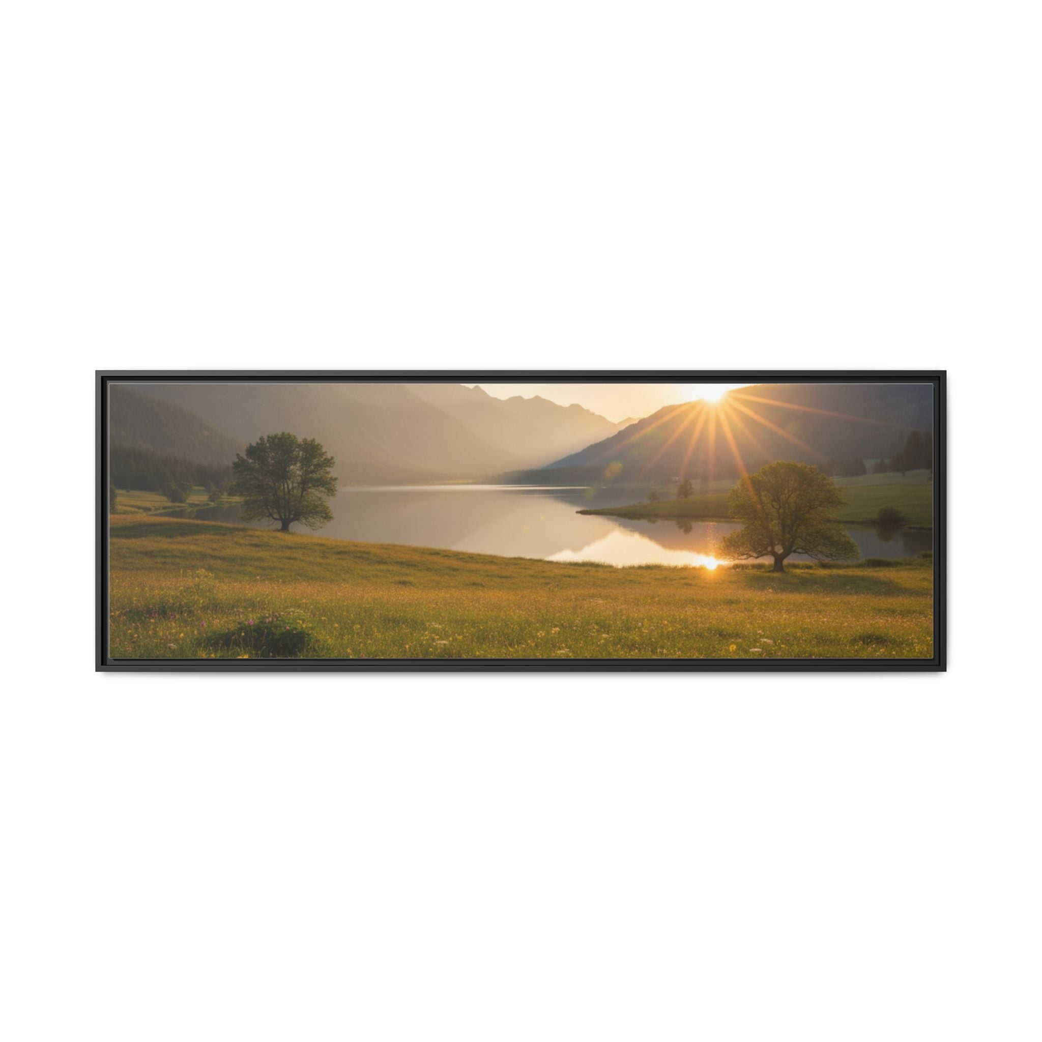 Sunrise Mountain Lake Matte Canvas — Framed Landscape Wall Art